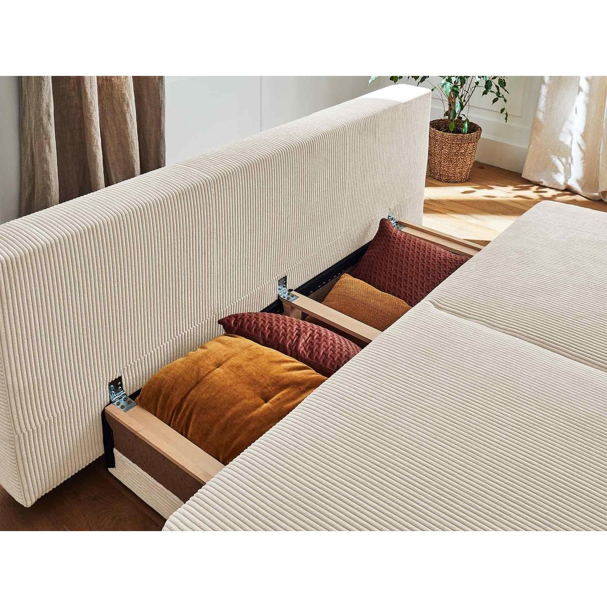 BEST MOBILIER Cristal - canapé 3 places - convertible avec coffre - en velours côtelé