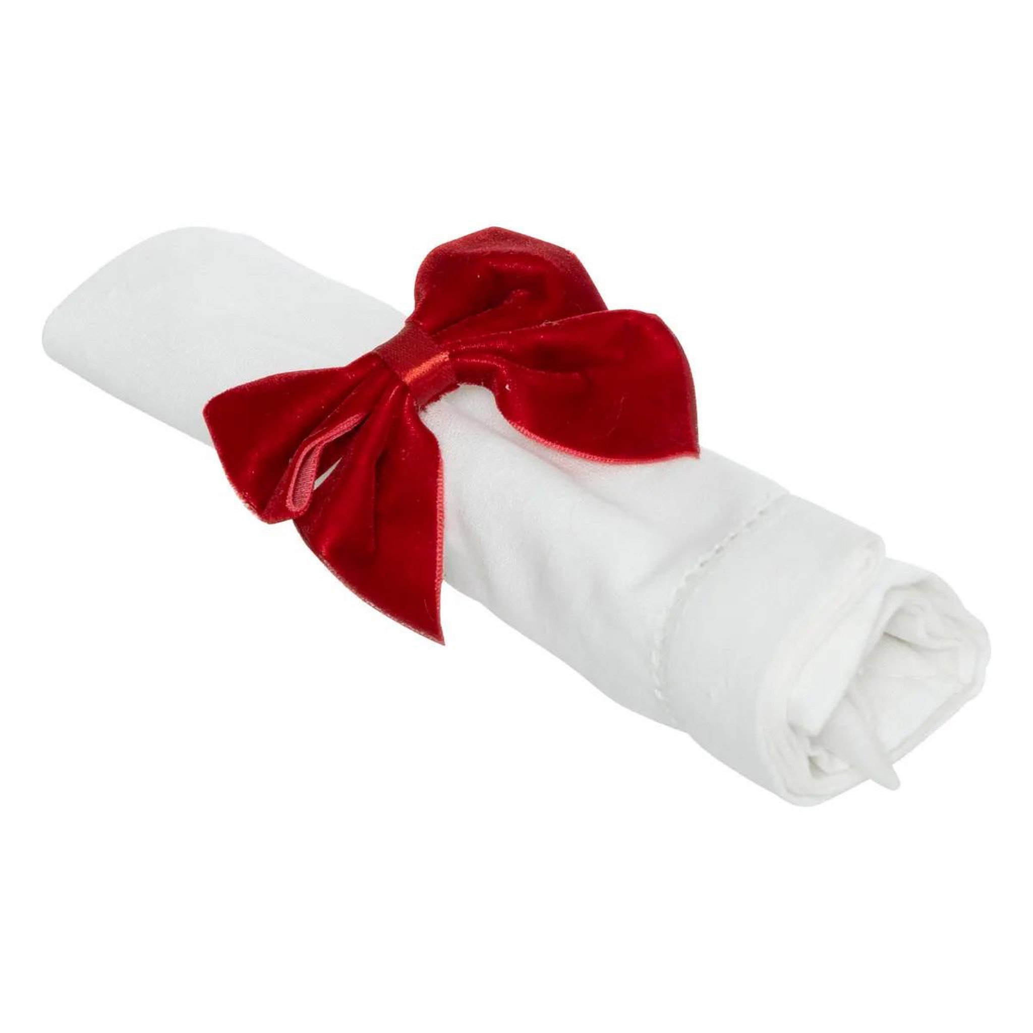 Voir la diapositive 2 : ATMOSPHERA Lot de 2 ronds de serviette en velours  nœud  8cm rouge