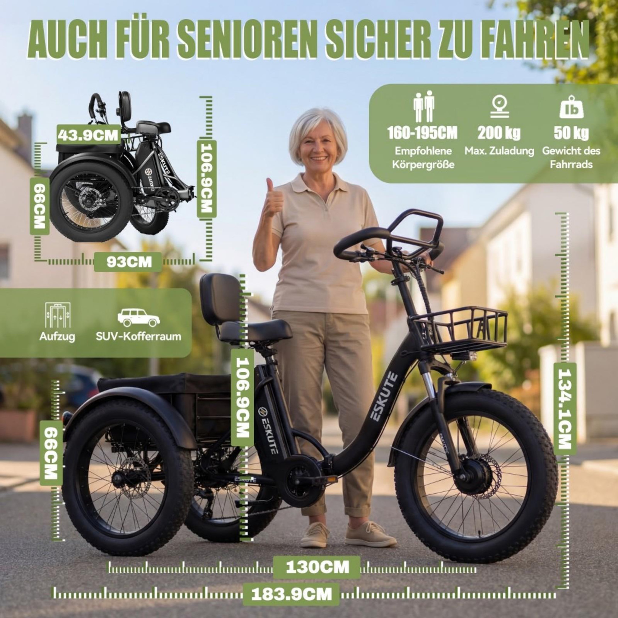 Voir la diapositive 6 : ESKUTE Tricycle Électrique 20  ESKUTE T302PRO