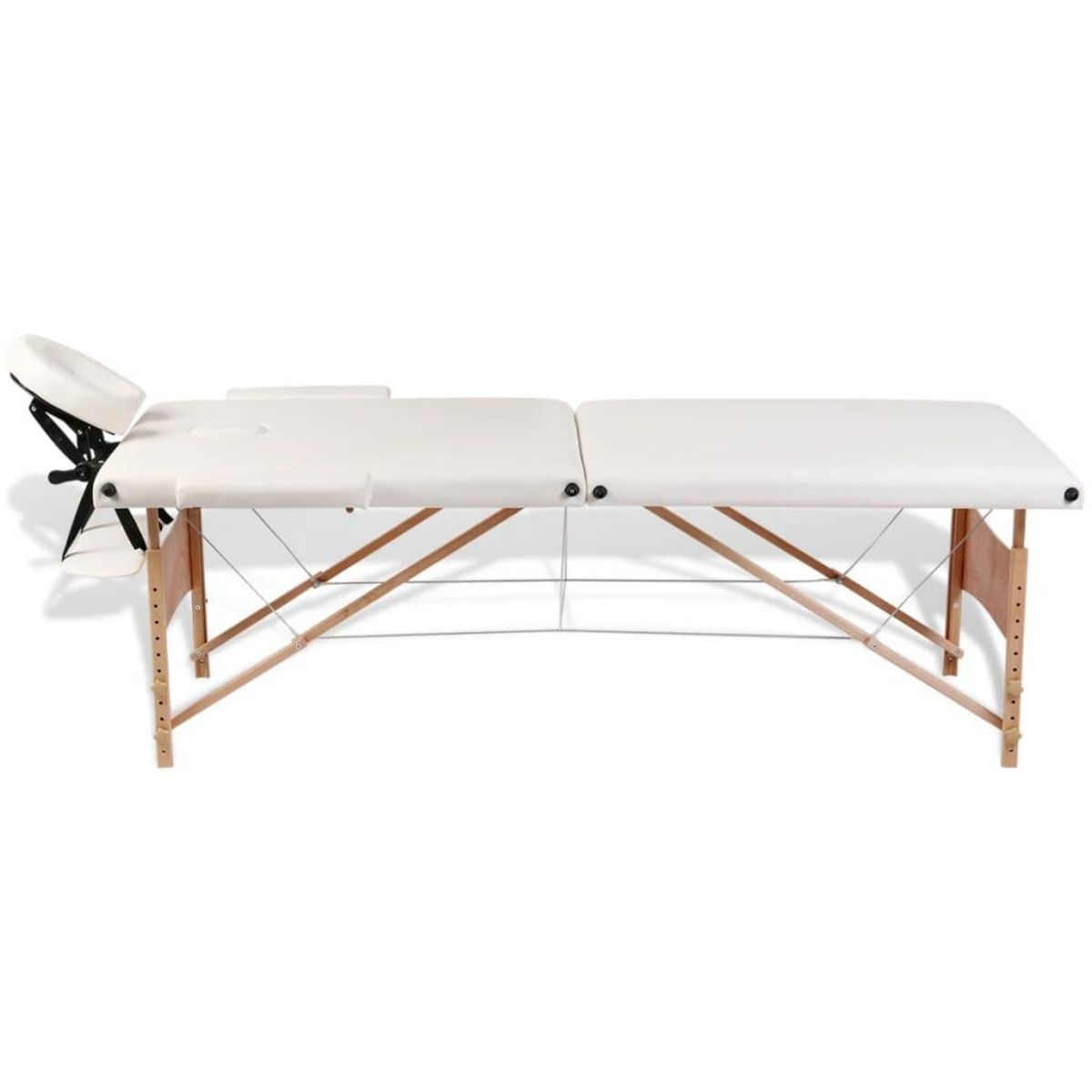 VIDAXL Table de massage pliable Blanc creme 2 zones avec cadre en bois