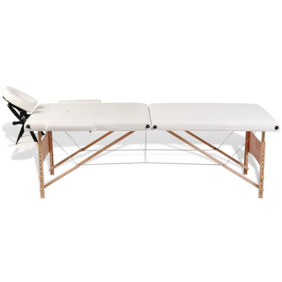 VIDAXL Table de massage pliable Blanc creme 2 zones avec cadre en bois