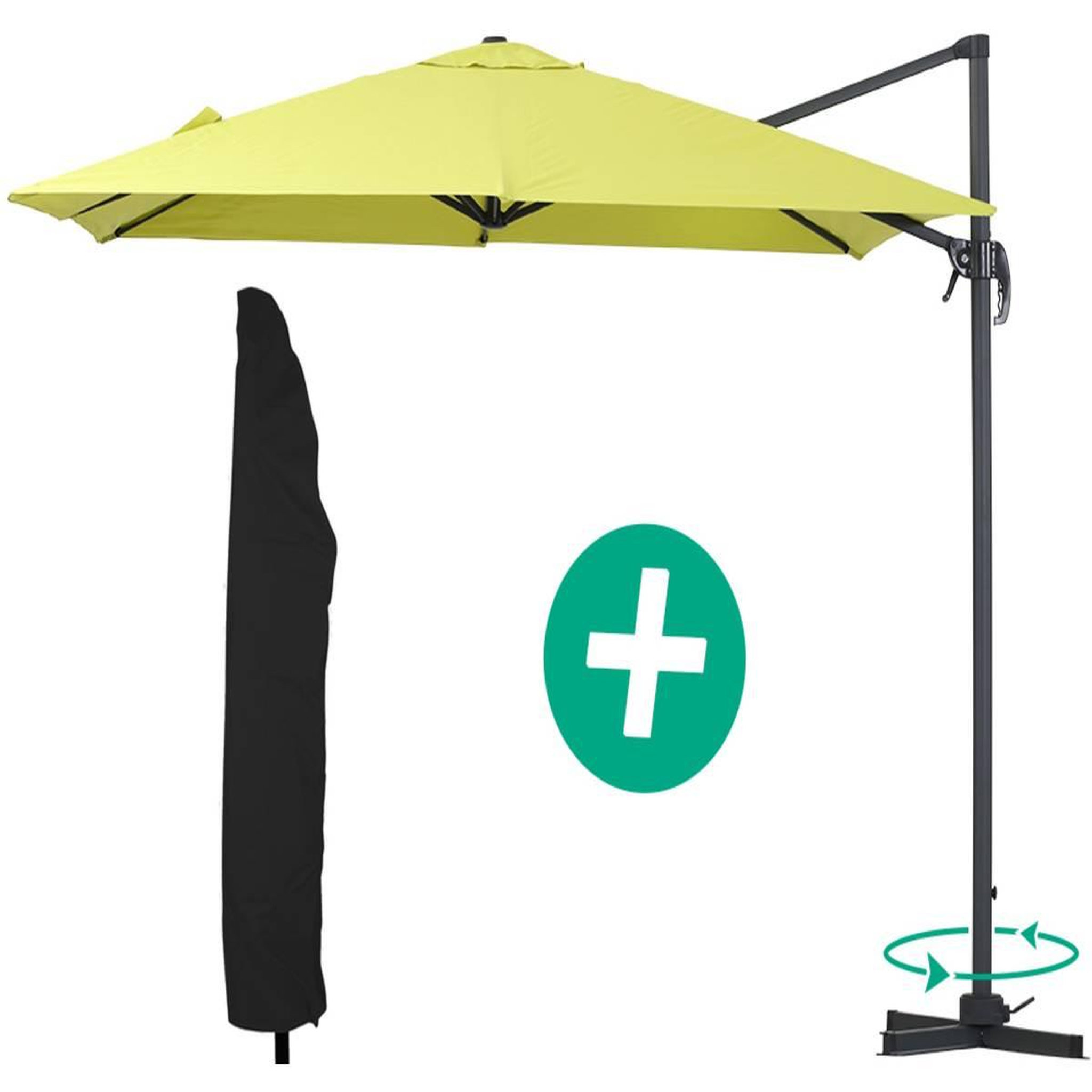 Voir la diapositive 1 : Habitat et Jardin Parasol jardin déporté alu  sun 3  - carré - 3 x 3 m - vert + housse de protection