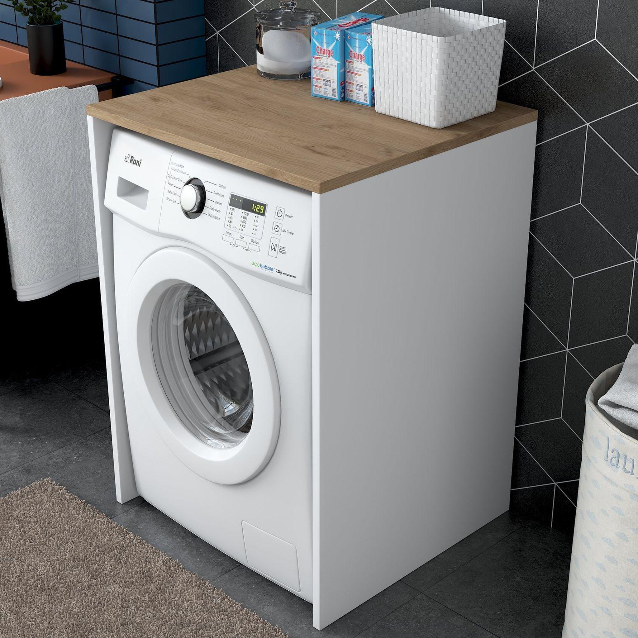 Voir la diapositive 2 : TOILINUX Meuble de rangement pour machine à laver - marron et blanc