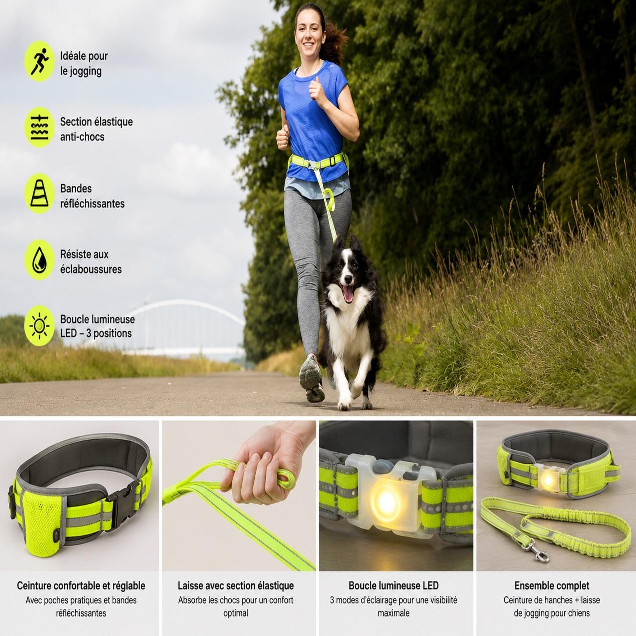 Voir la diapositive 4 : Eden Laisse de jogging avec ceinture de hanches led pour chien