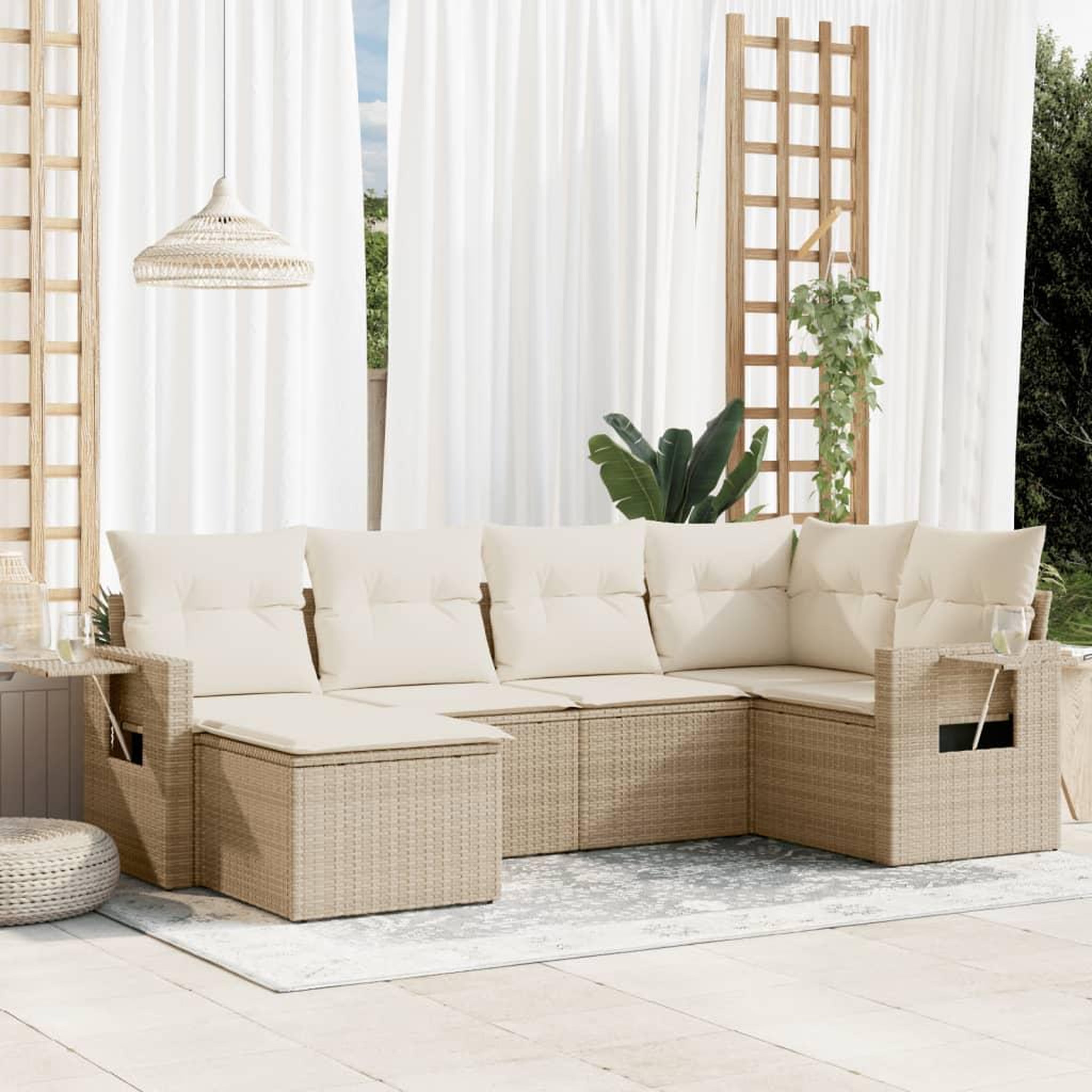 VIDAXL Salon de jardin avec coussins 6 pcs beige resine tressee