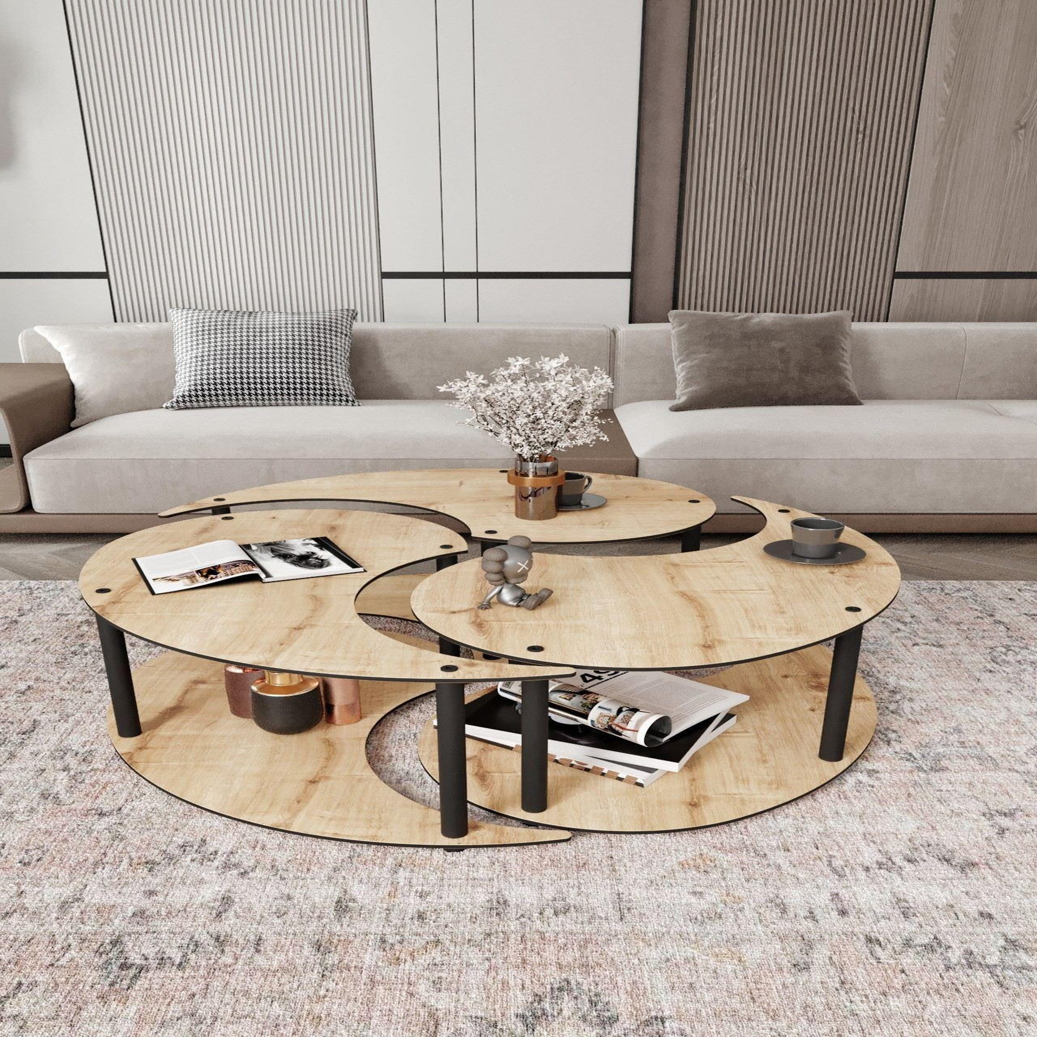 Voir la diapositive 4 : Habitat et Jardin Ensemble de table basse en bois  yin  70 x 70 x 38 cm - chêne