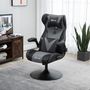 Voir la diapositive 2 : VINSETTO Fauteuil gaming base ronde métal pivotante 360° hauteur réglable tétière coussin lombaires accoudoirs relevables PU tissu gris noir