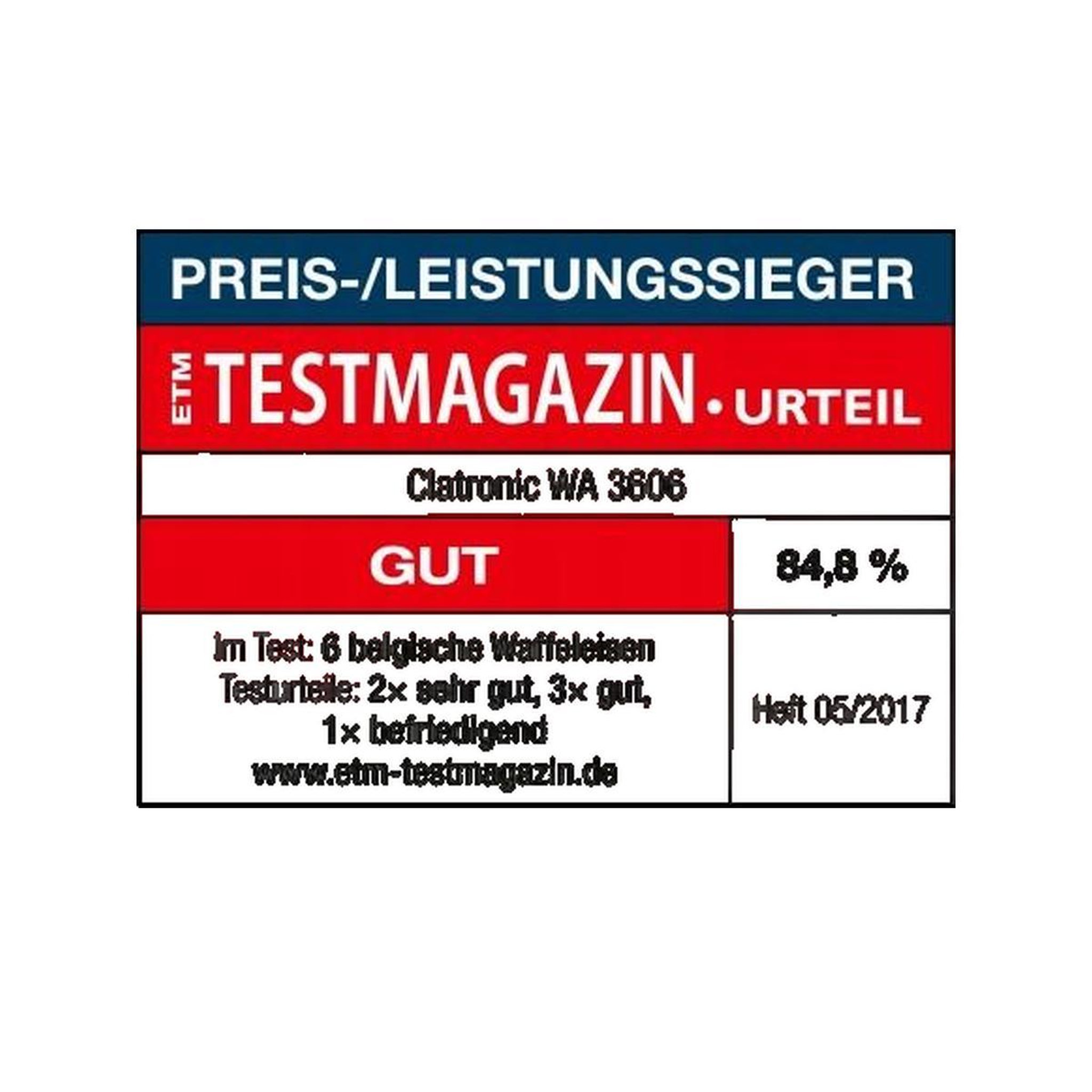 Voir la diapositive 3 : CLATRONIC Gaufrier Clatronic WA 3606 Noir - 800 W, plaques antiadhésives