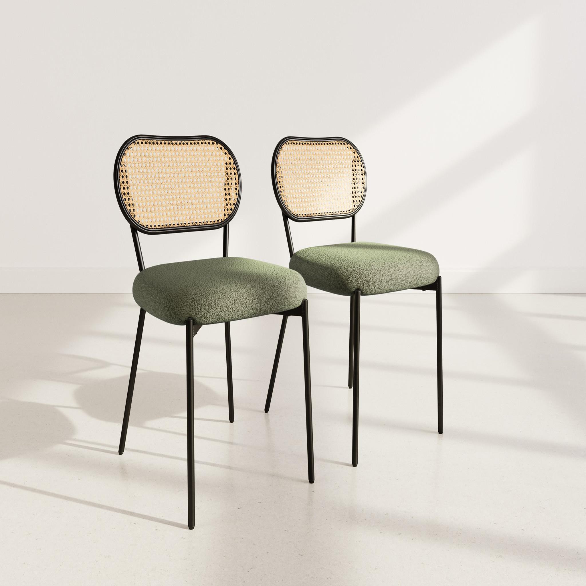 Voir la diapositive 1 : BEST MOBILIER Luciano - lot de 2 chaises cannage - dossier arrondi - en tissu bouclette