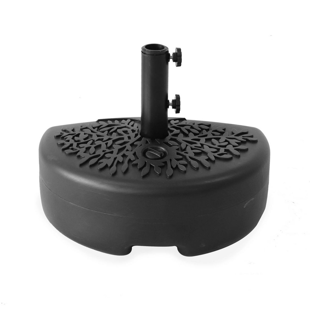 SWEEEK Demi-Pied de parasol plastique – Base remplissable pour demi-parasol. motif feuillage. noir