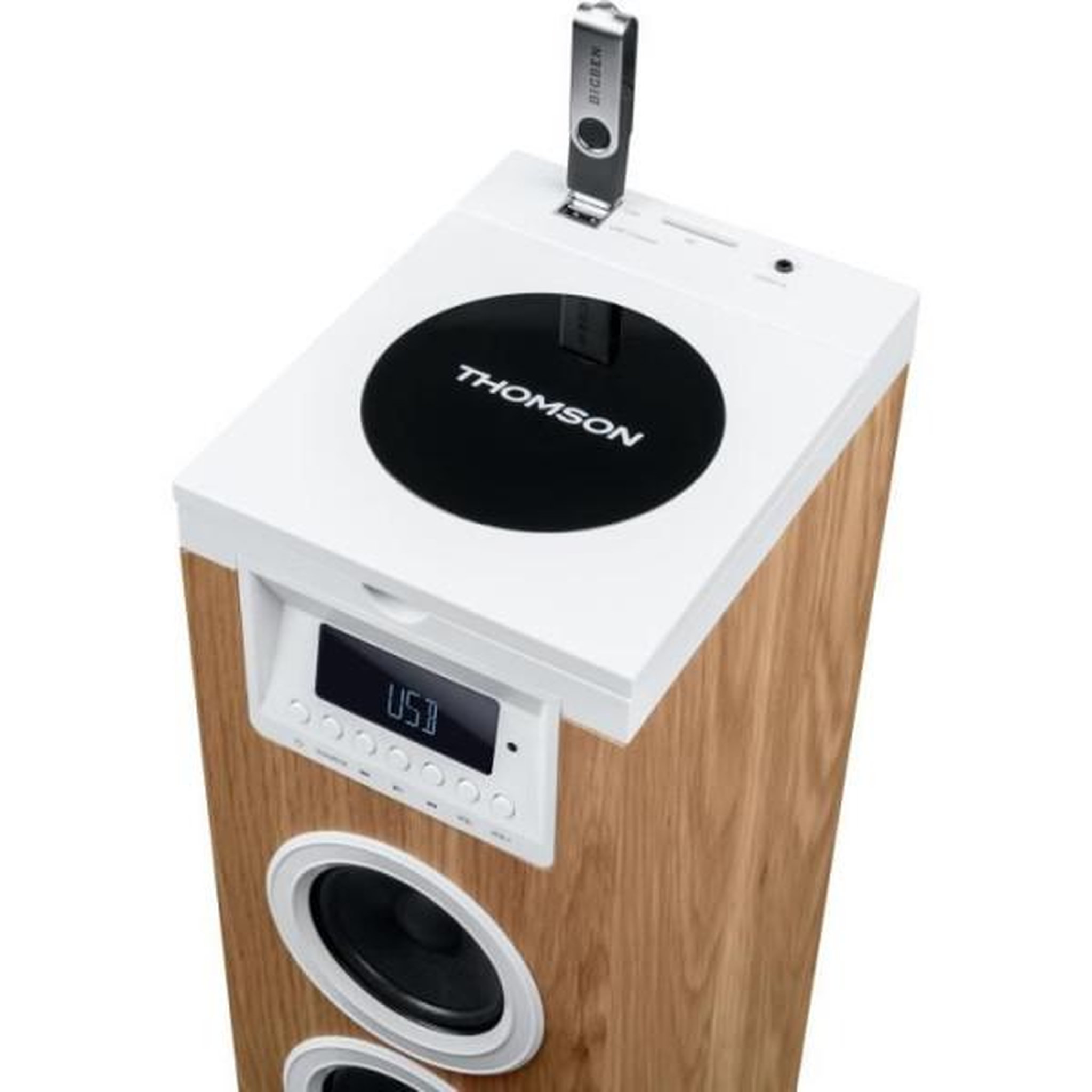 Voir la diapositive 4 : THOMSON Enceinte colonne haute qualite tour haut-parleur - thomson - bluetooth/cd/usb/sd - blanc/bois - 60w - radio fm