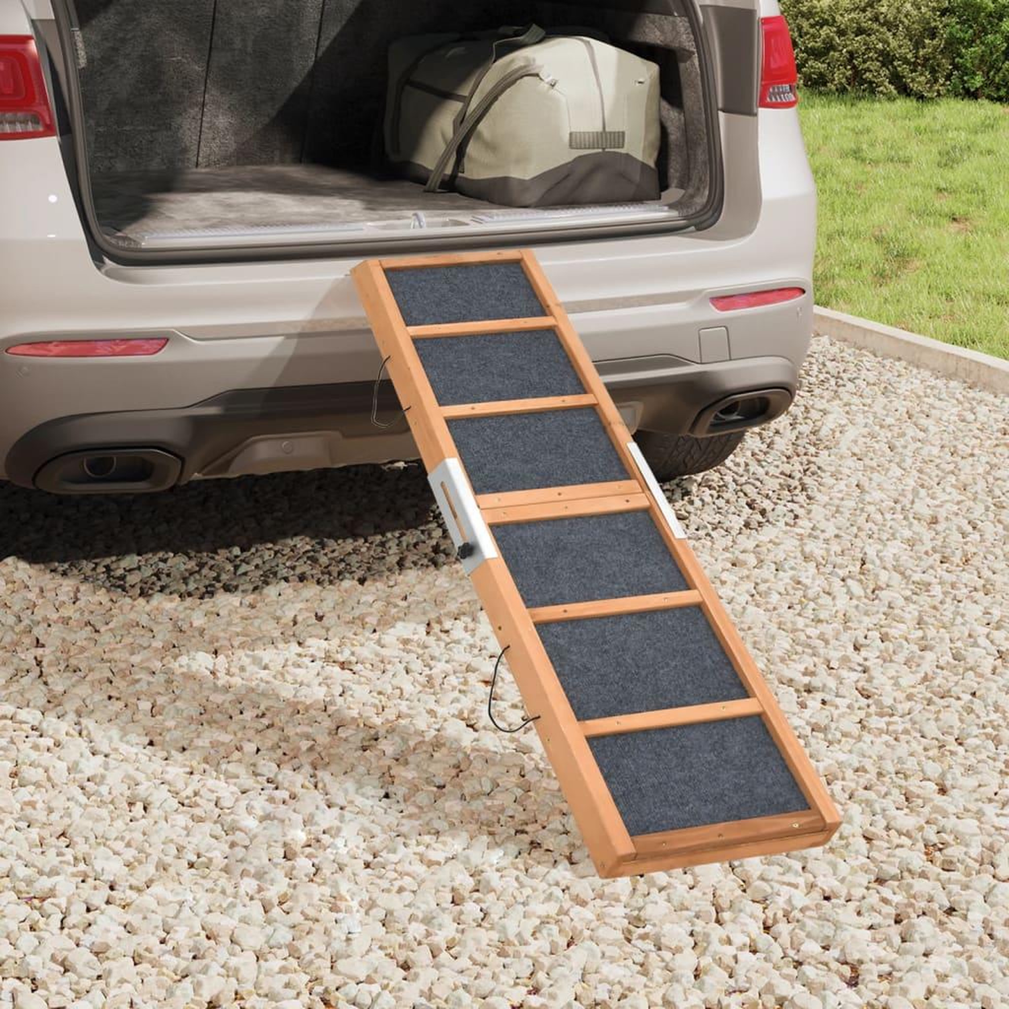 Voir la diapositive 3 : VIDAXL Rampe pour chiens gris 120x30 cm bois de sapin solide