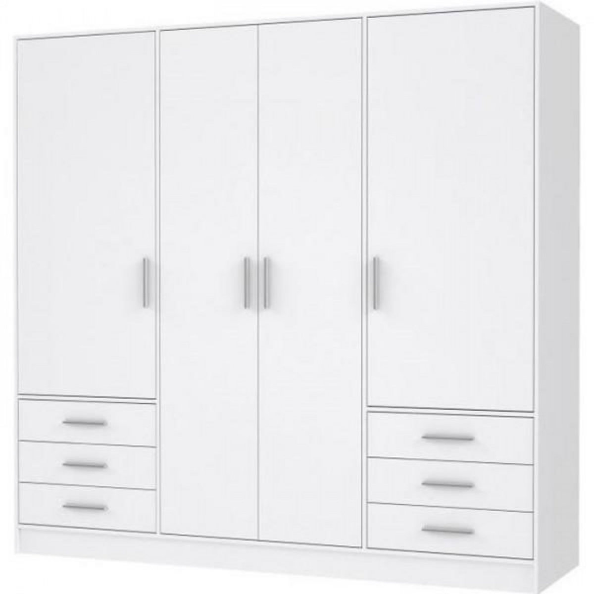 MARKET24 Armoire 4 portes battantes + 6 tiroirs - Bois aggloméré - Blanc mat - L 206,5 x P 60 x H 200 cm - JUPITER