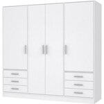 MARKET24 Armoire 4 portes battantes + 6 tiroirs - Bois aggloméré - Blanc mat - L 206,5 x P 60 x H 200 cm - JUPITER