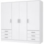 Voir la diapositive 1 : MARKET24 Armoire 4 portes battantes + 6 tiroirs - Bois aggloméré - Blanc mat - L 206,5 x P 60 x H 200 cm - JUPITER