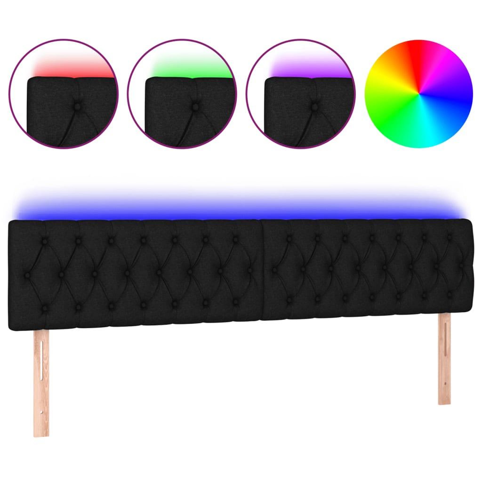 Voir la diapositive 2 : VIDAXL Tete de lit a LED Noir 200x7x78/88 cm Tissu