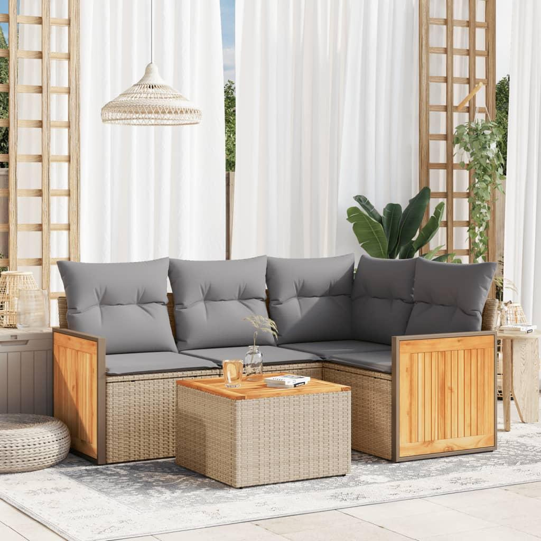 VIDAXL Salon de jardin avec coussins 5 pcs beige resine tressee