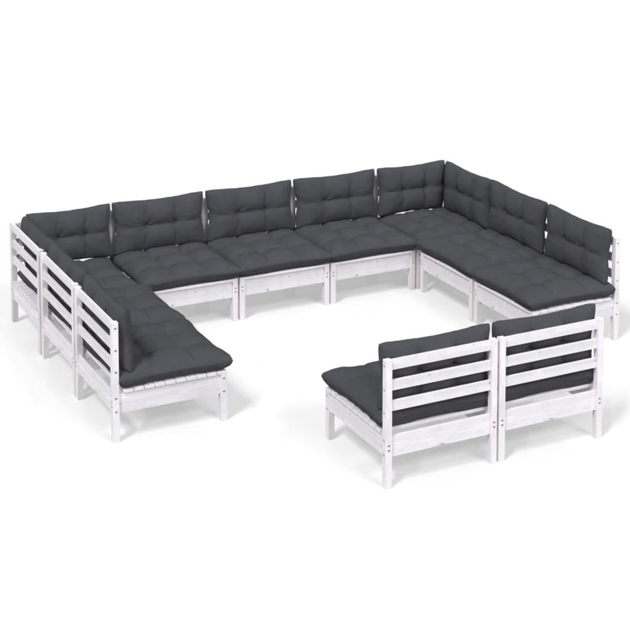 Voir la diapositive 2 : VIDAXL Salon de jardin 11 pcs avec coussins blanc bois de pin solide
