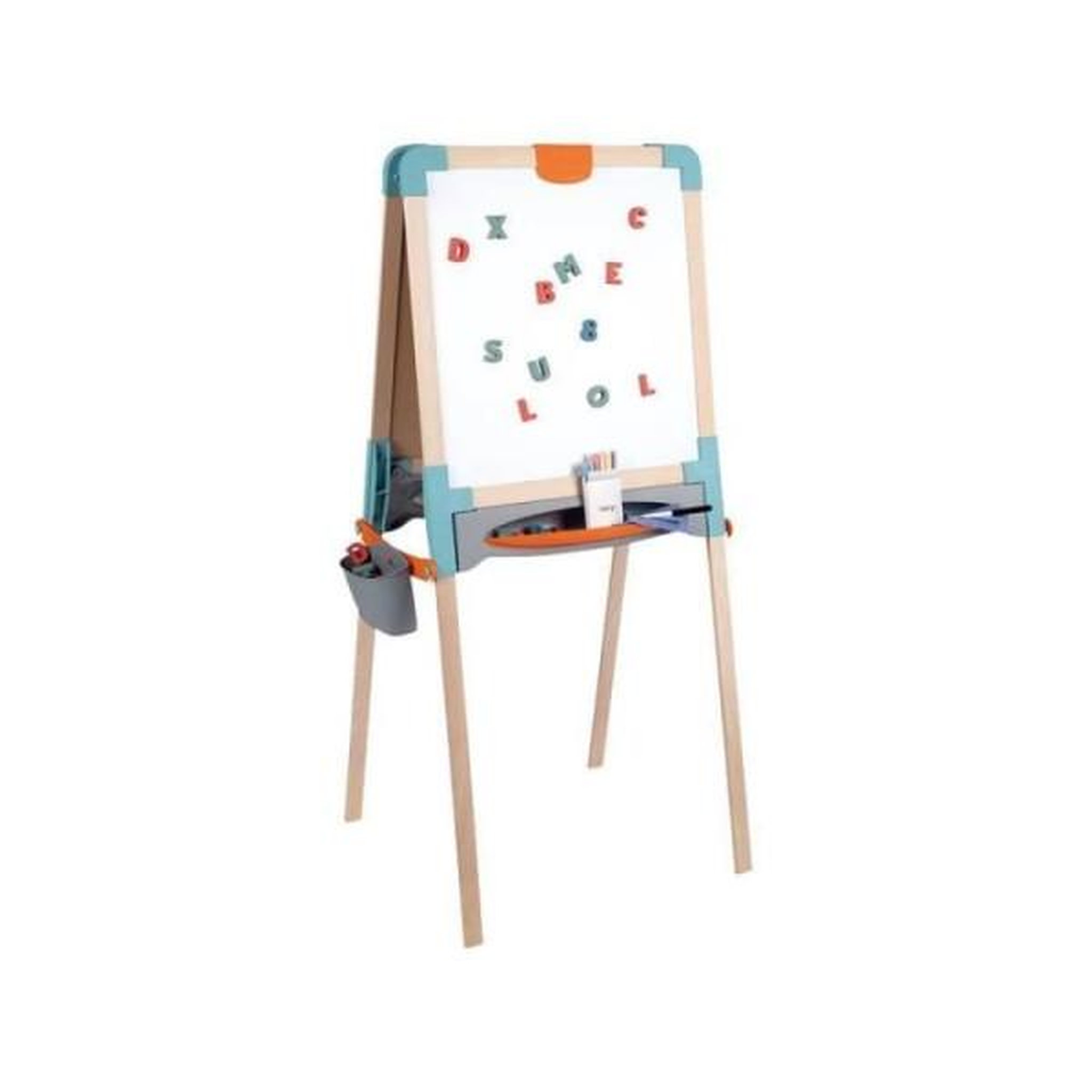 SMOBY Smoby - tableau en bois double face - ardoise craie et blanche magnétique - pliable et hauteur ajustable - 80 accessoires - dé