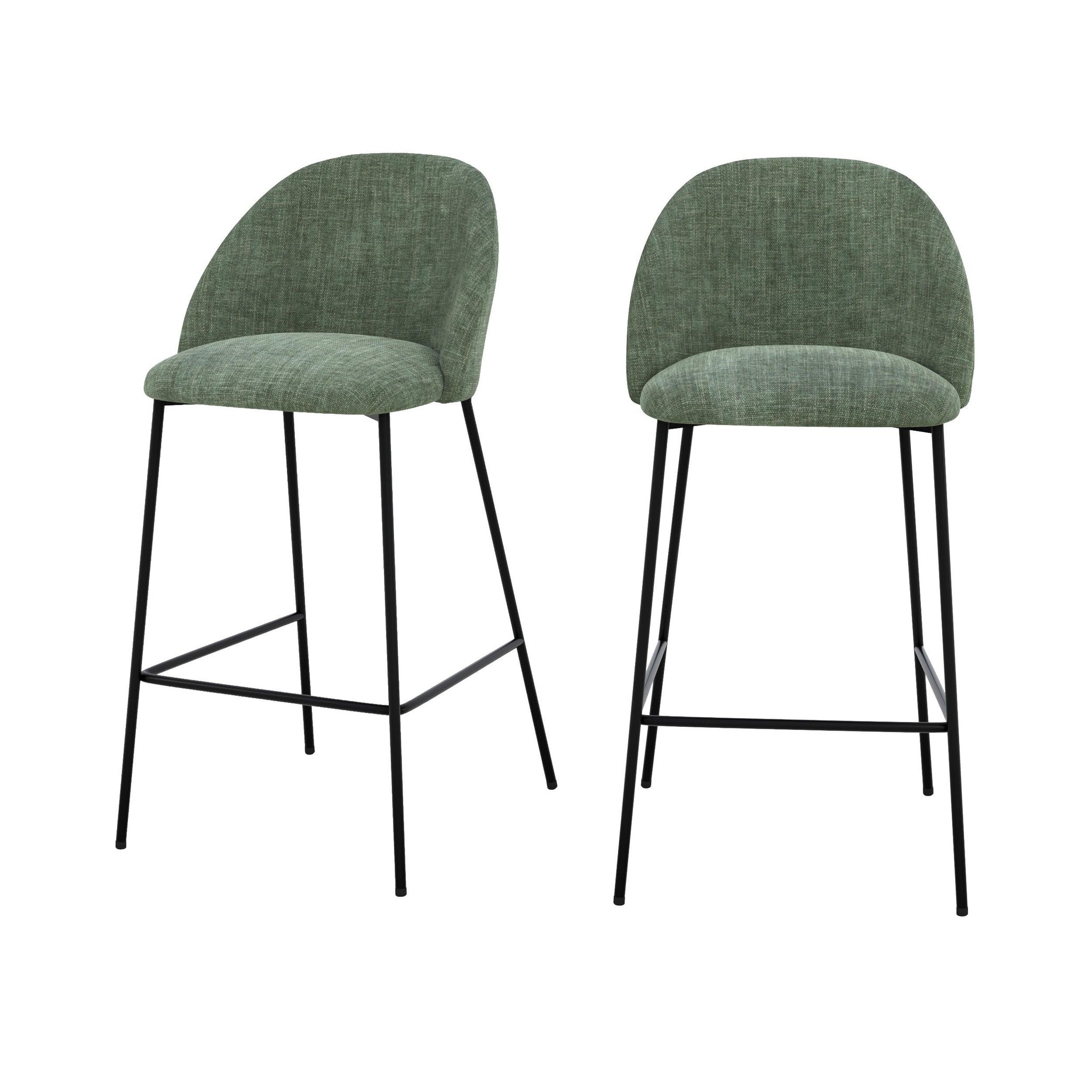 MAISON PAVANE Lot de 2 chaises pour ilot central 66,5 cm en tissu vert sapin-Karl