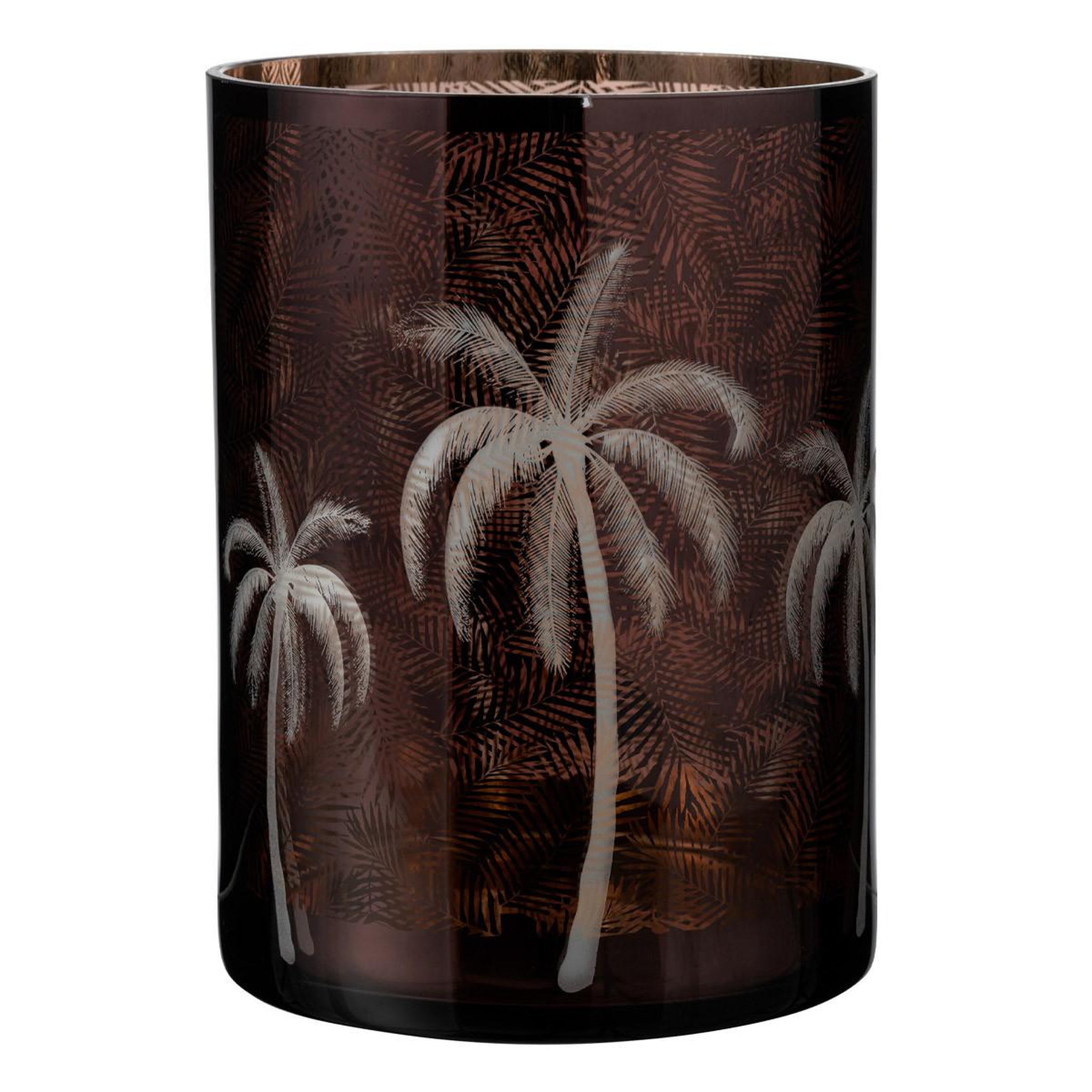 J-LINE Photophore Design  Feuilles Palmier  24cm Marron