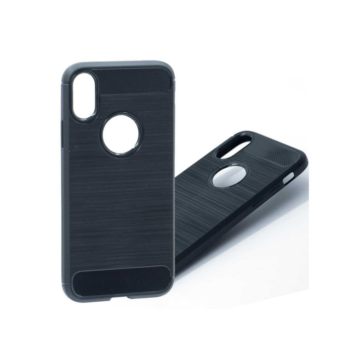 amahousse Coque iPhone X-XS souple noire dessin carbone brossé