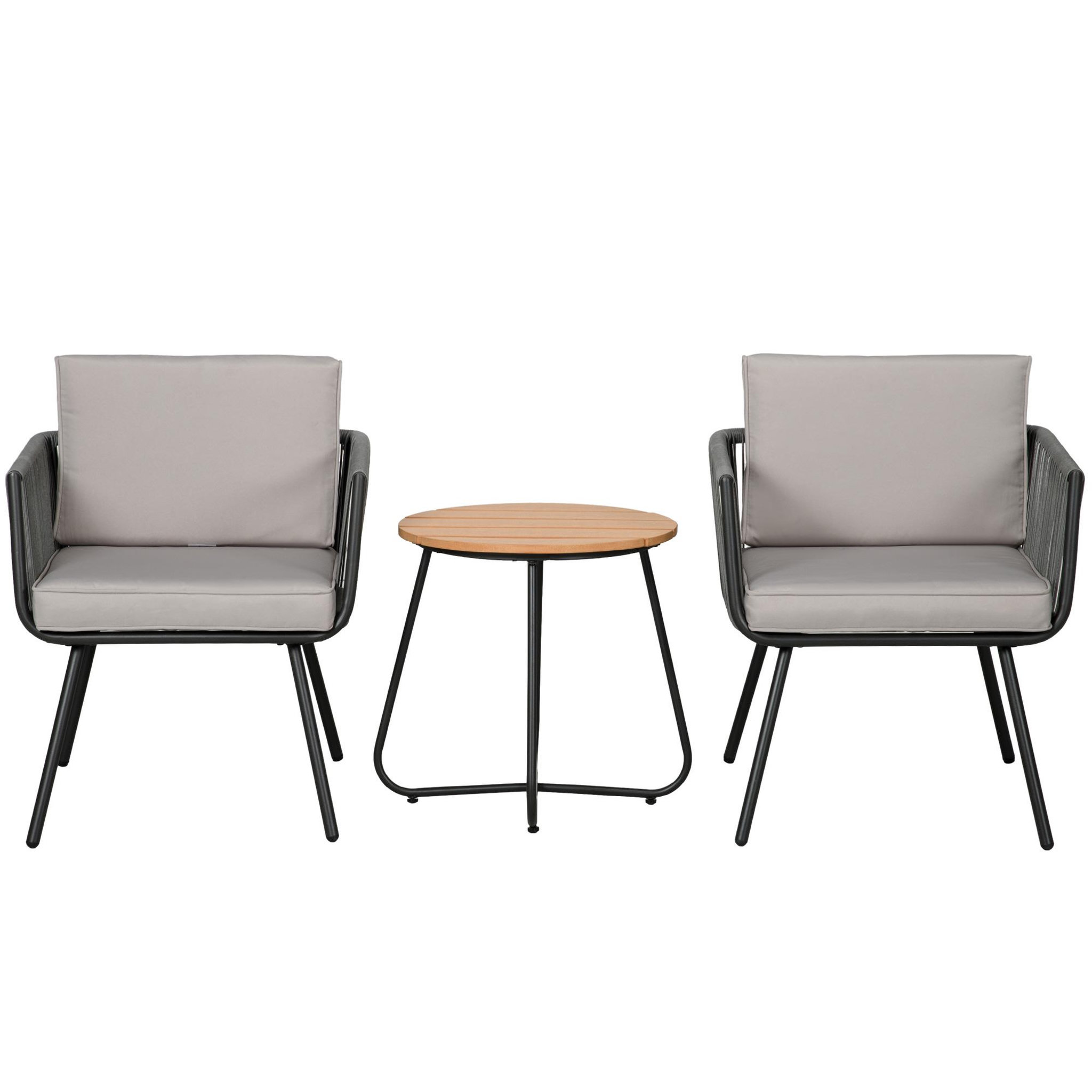 Voir la diapositive 1 : OUTSUNNY Ensemble bistro de jardin 2 places 3 pièces style contemporain coussins gris acier époxy noir résine filaire grise