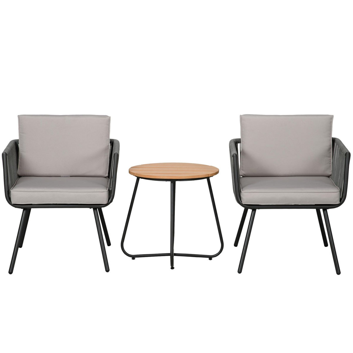 OUTSUNNY Ensemble bistro de jardin 2 places 3 pièces style contemporain coussins gris acier époxy noir résine filaire grise