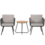 OUTSUNNY Ensemble bistro de jardin 2 places 3 pièces style contemporain coussins gris acier époxy noir résine filaire grise