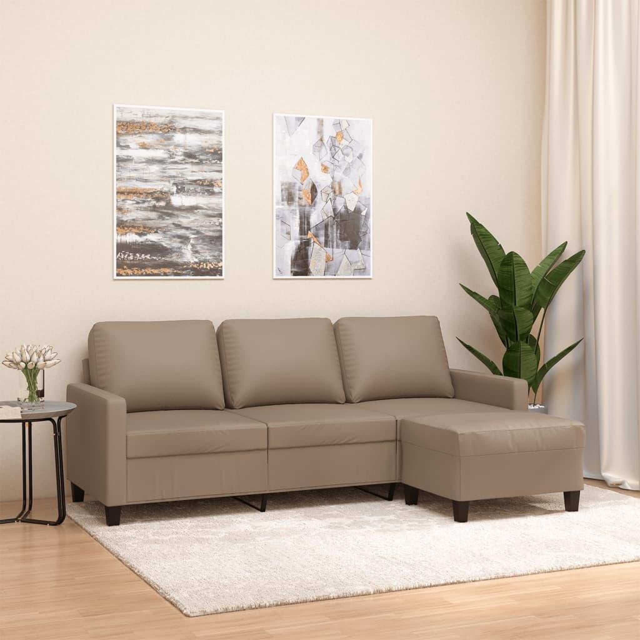 VIDAXL Canape a 3 places avec repose-pieds Cappuccino 180cm Similicuir