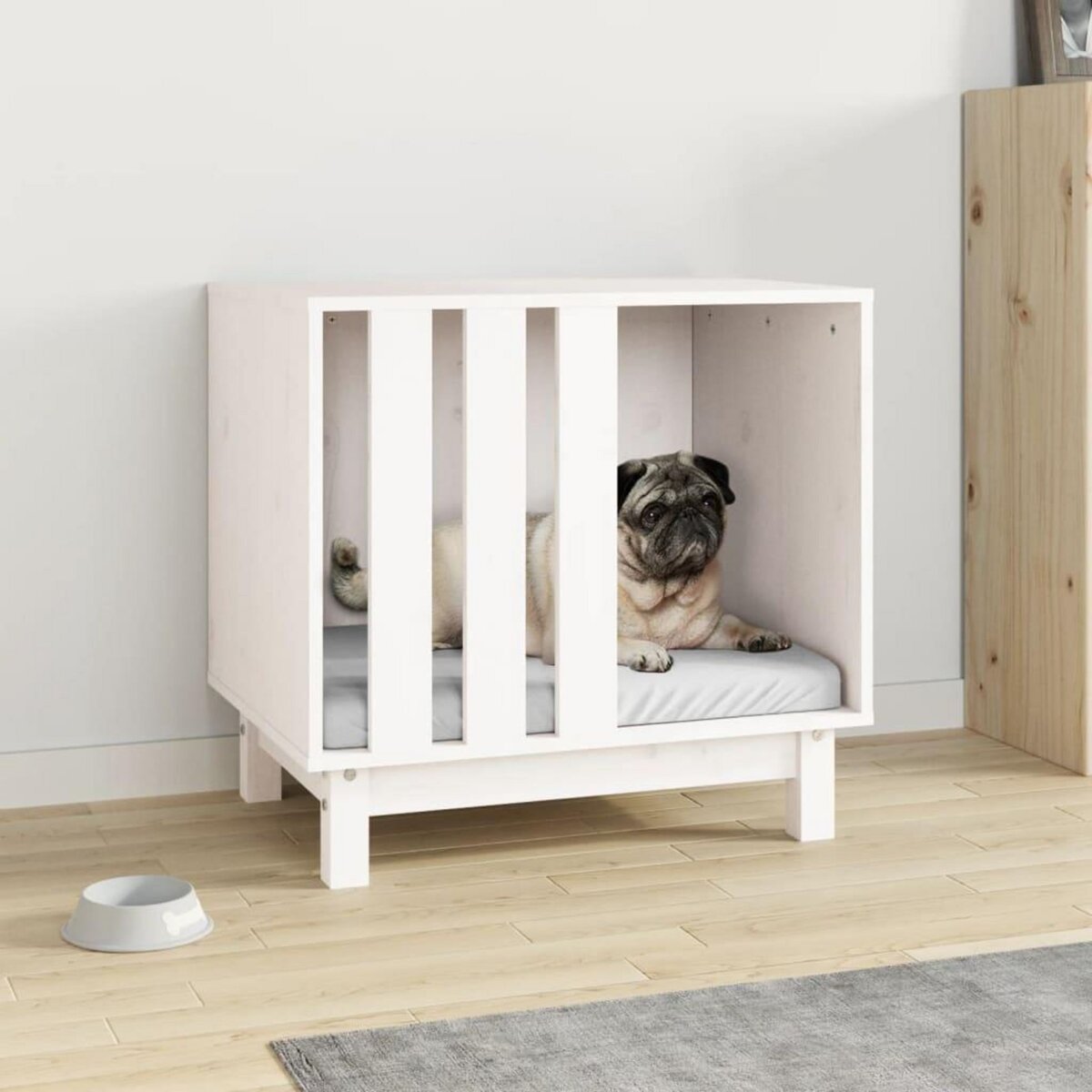 VIDAXL Niche pour chien Blanc 60x45x57 cm Bois de pin massif