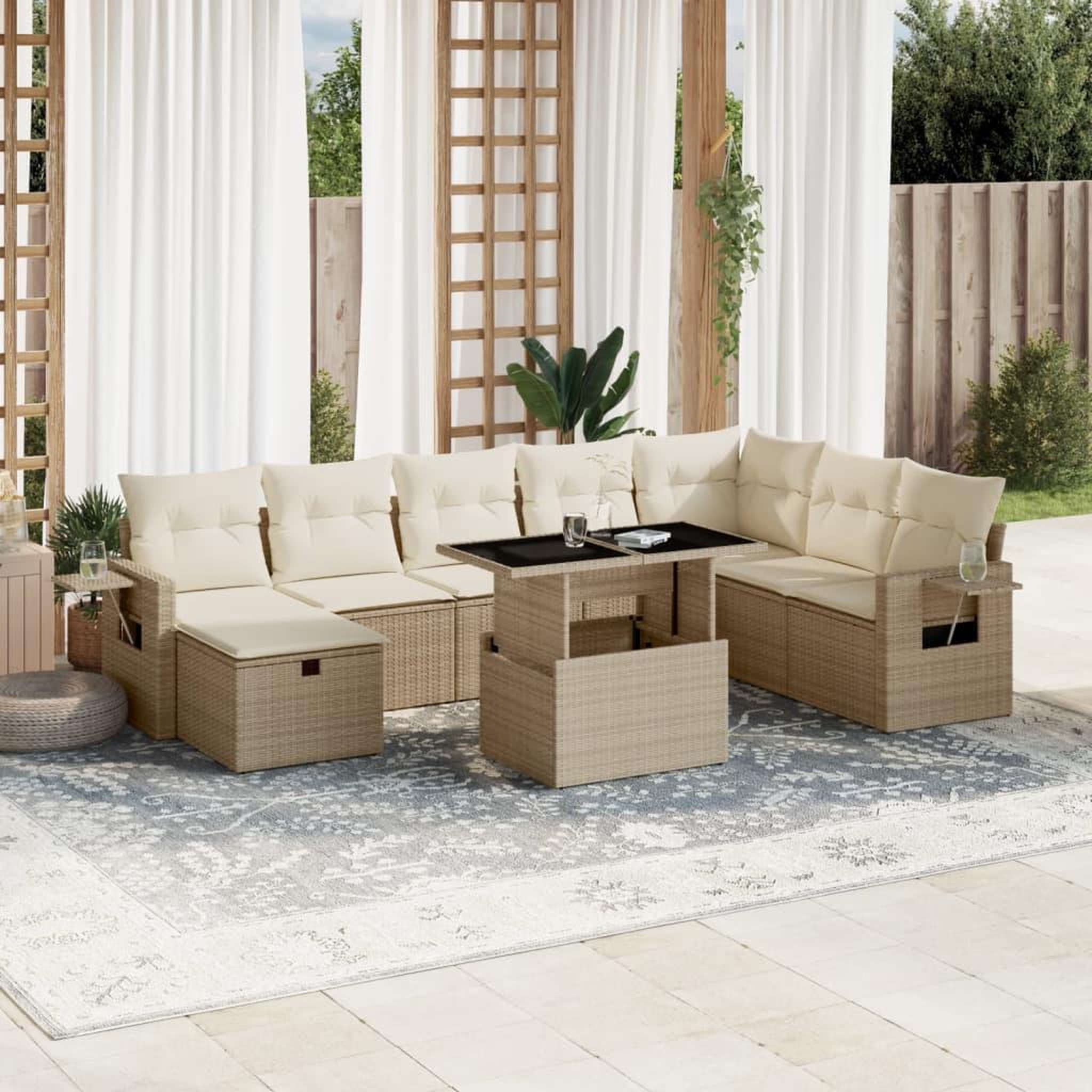 VIDAXL Salon de jardin avec coussins 9 pcs beige resine tressee