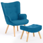 Voir la diapositive 1 : ID MARKET Fauteuil scandinave IVAR avec repose pieds bleu canard