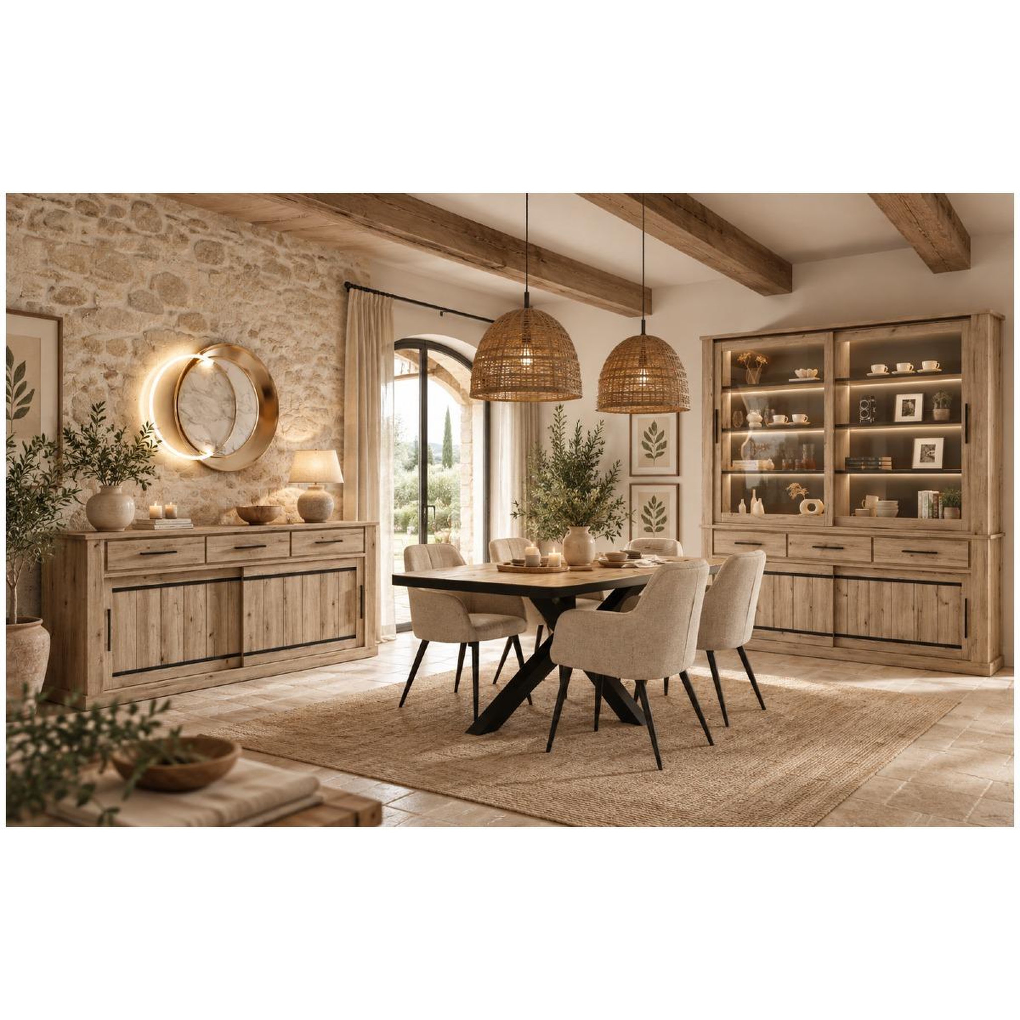 Voir la diapositive 3 : JLC KREATION Vaisselier vitré en bois avec portes coulissantes kamelia