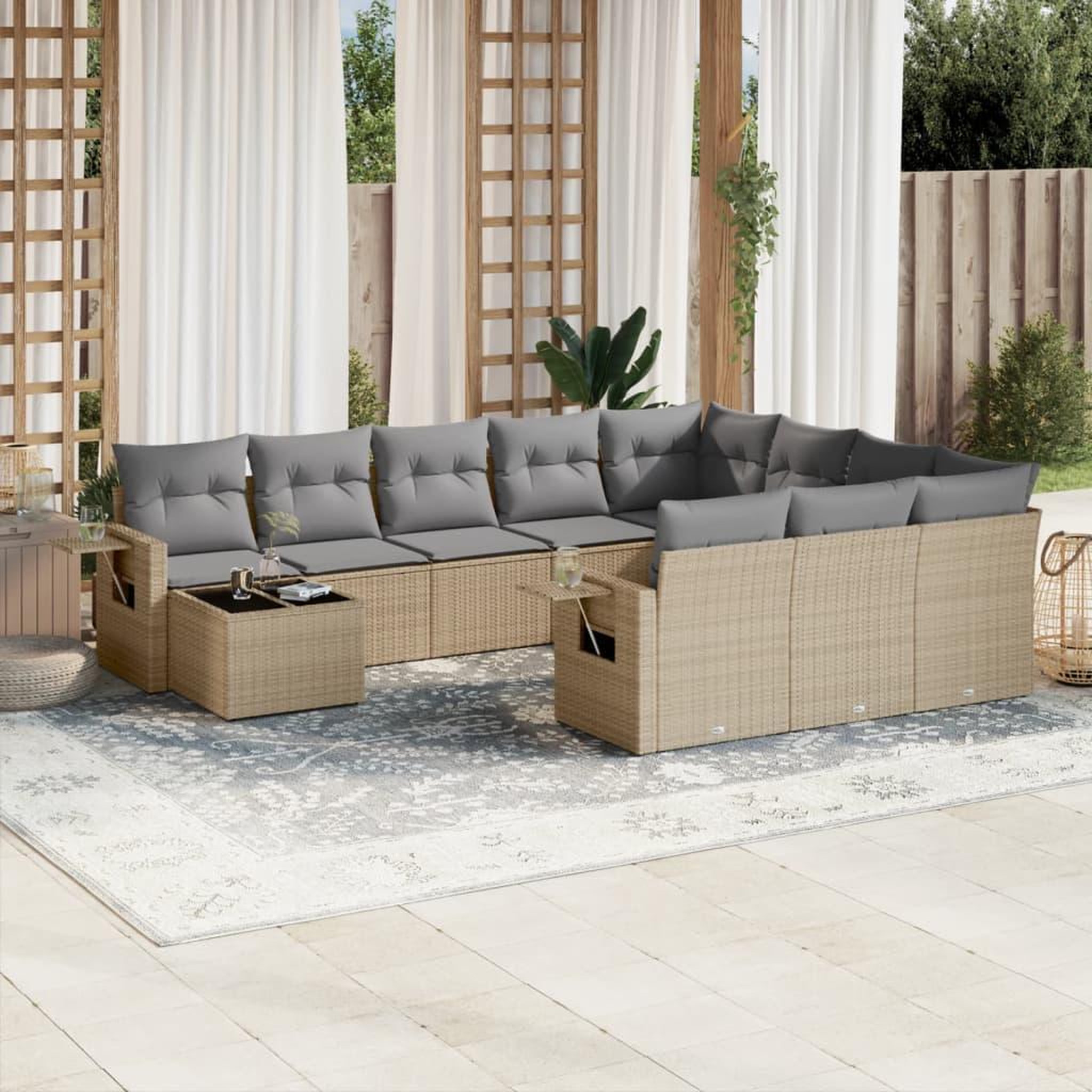 VIDAXL Salon de jardin 11 pcs avec coussins beige resine tressee