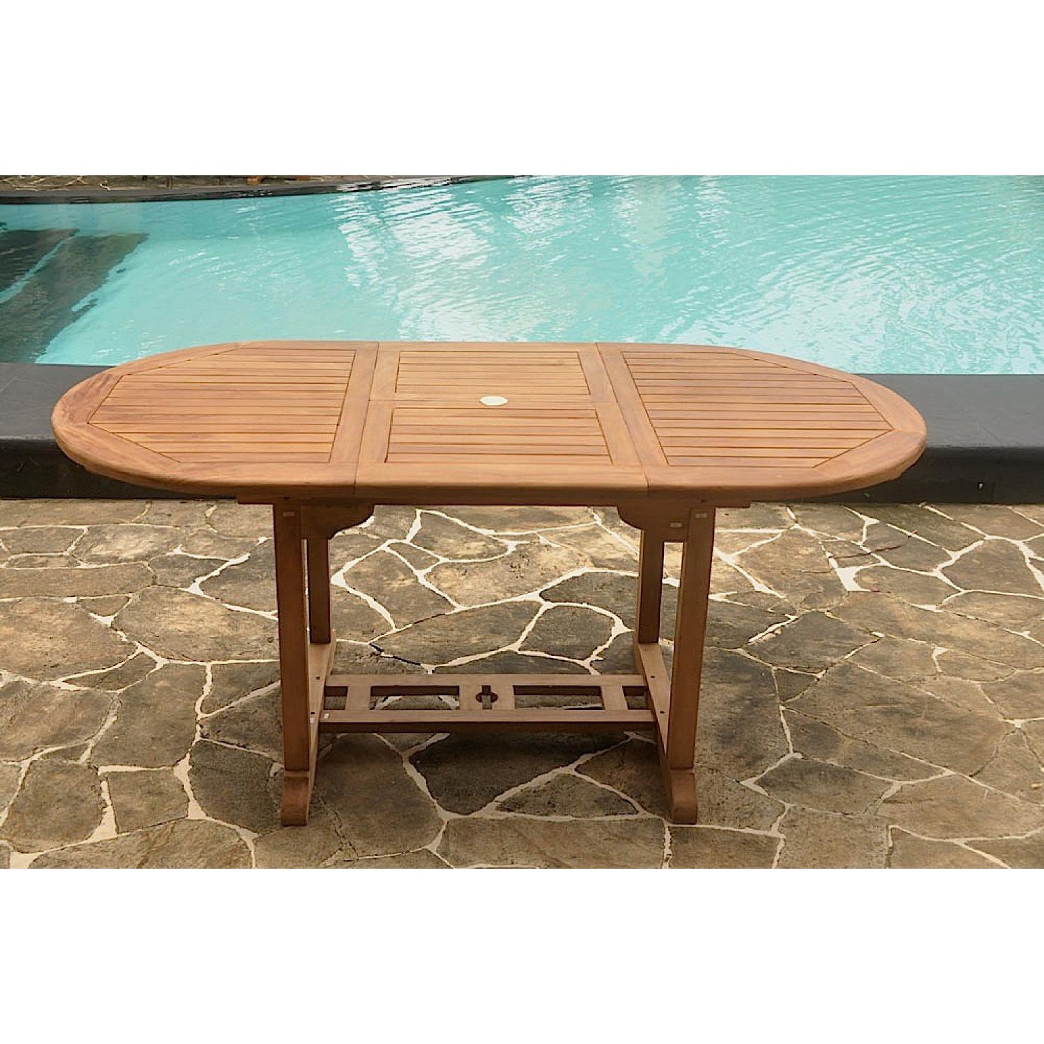 Voir la diapositive 2 : CONCEPT USINE Table de jardin ovale extensible en teck brut 6 personnes KAJANG