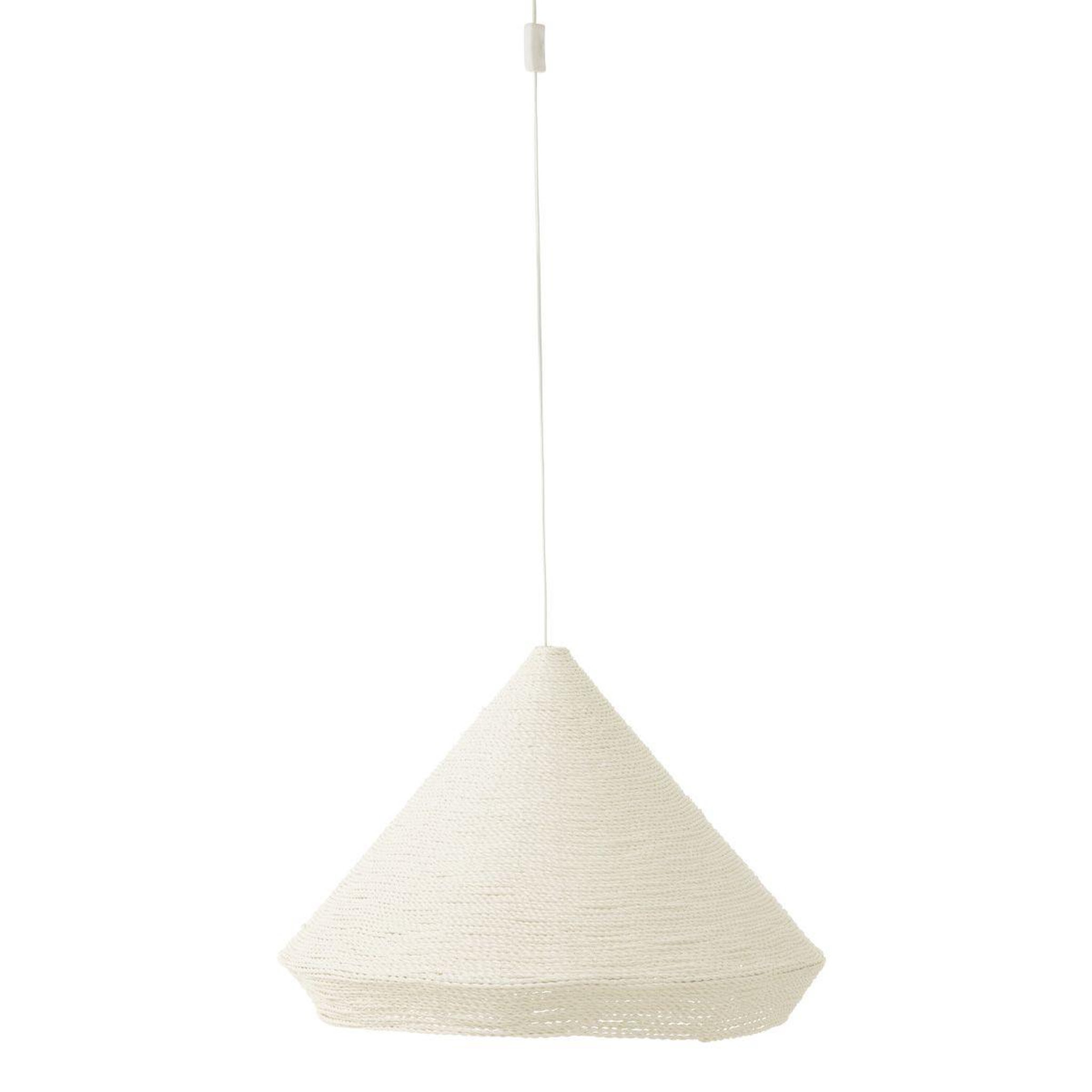 J-LINE Lampe Suspension en Raphia  Cône  65cm Blanc