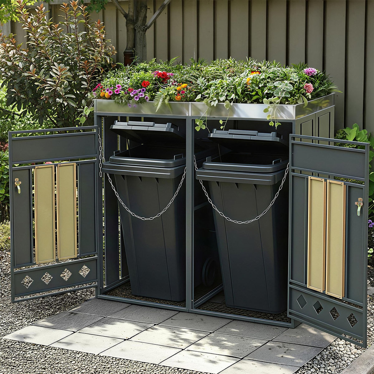MERAX Cache Poubelle Extérieur avec Bac à Plantes,
