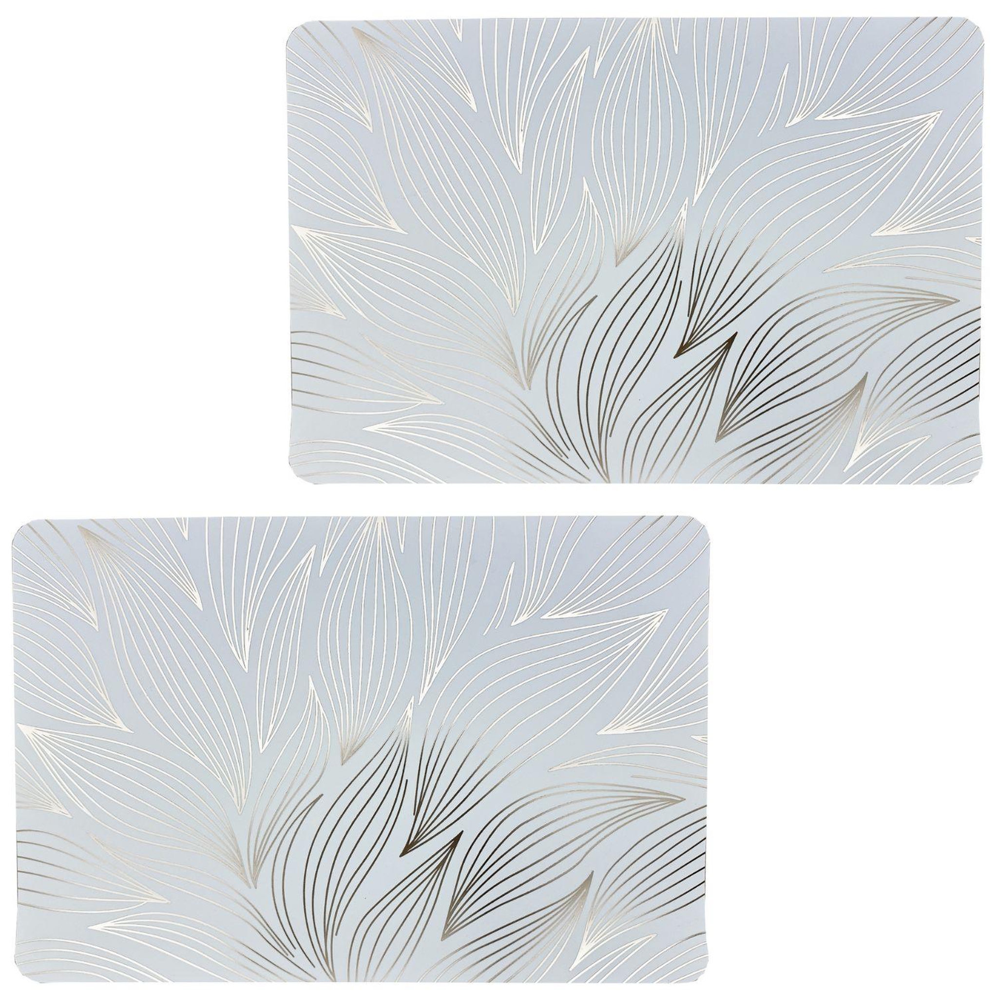 HABITABLE Lot de 2 sets de table motif feuillage avec encre métallique ZEYA - 30 x 45 cm - Or et blanc