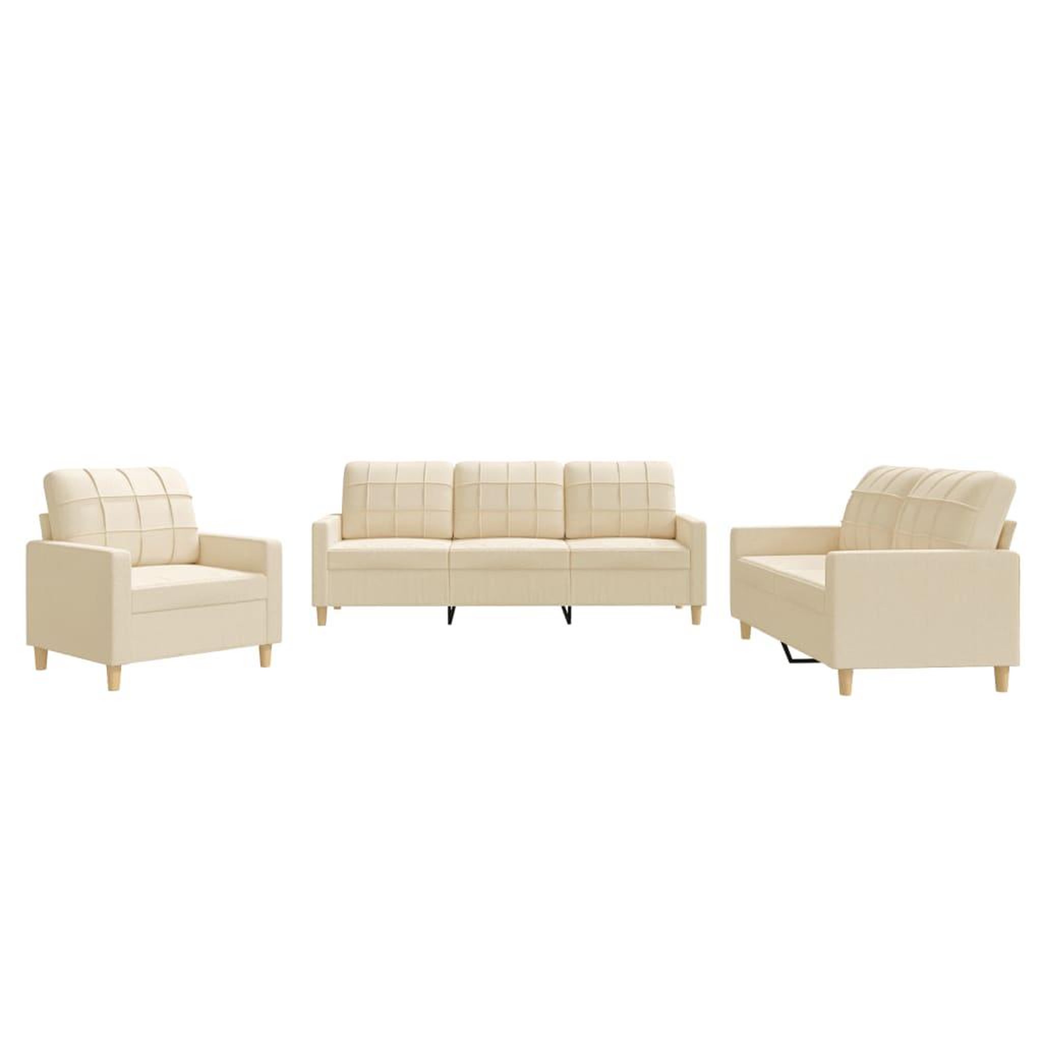 Voir la diapositive 2 : VIDAXL Ensemble de canapes 3 pcs avec coussins Creme Tissu