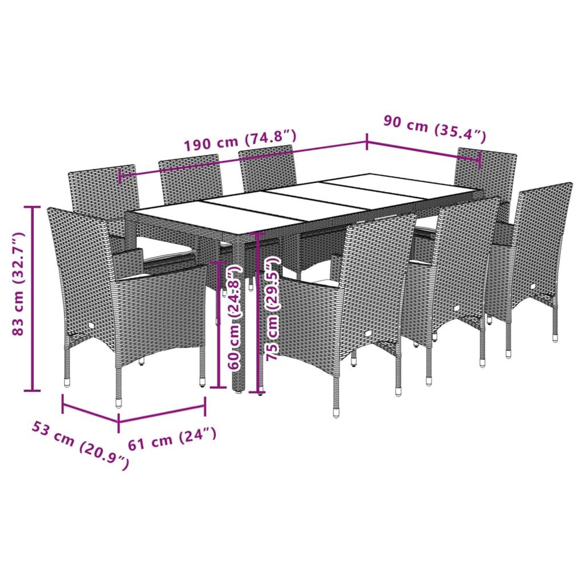 Voir la diapositive 6 : VIDAXL Ensemble a manger de jardin et coussins 9 pcs noir rotin acacia