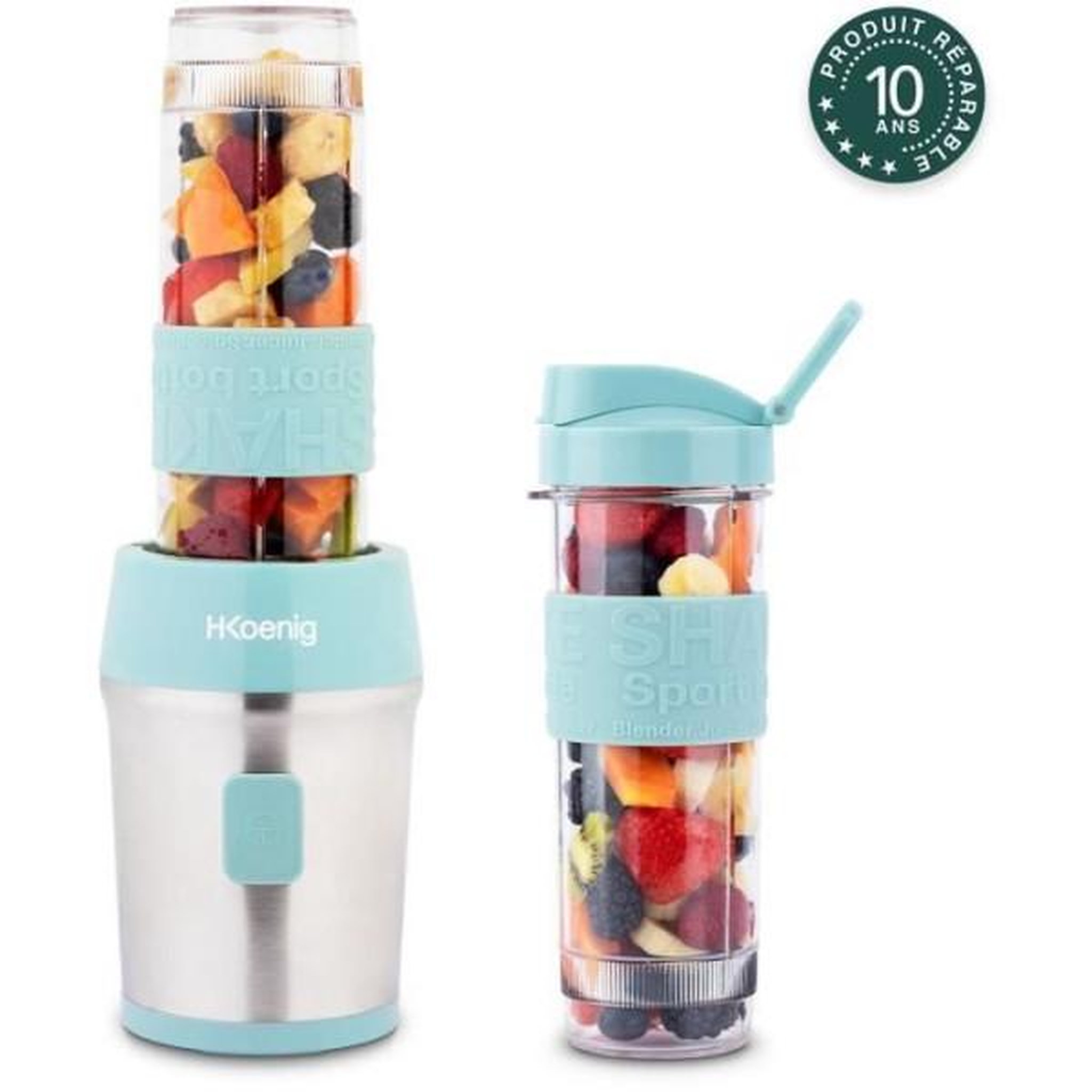 Voir la diapositive 3 : HKOENIG Blender Mini  - H.KoeNIG - SMOO16 - 300 W - 570 mL - Bleu pastel - 2 gourdes incluses - Sans BPA