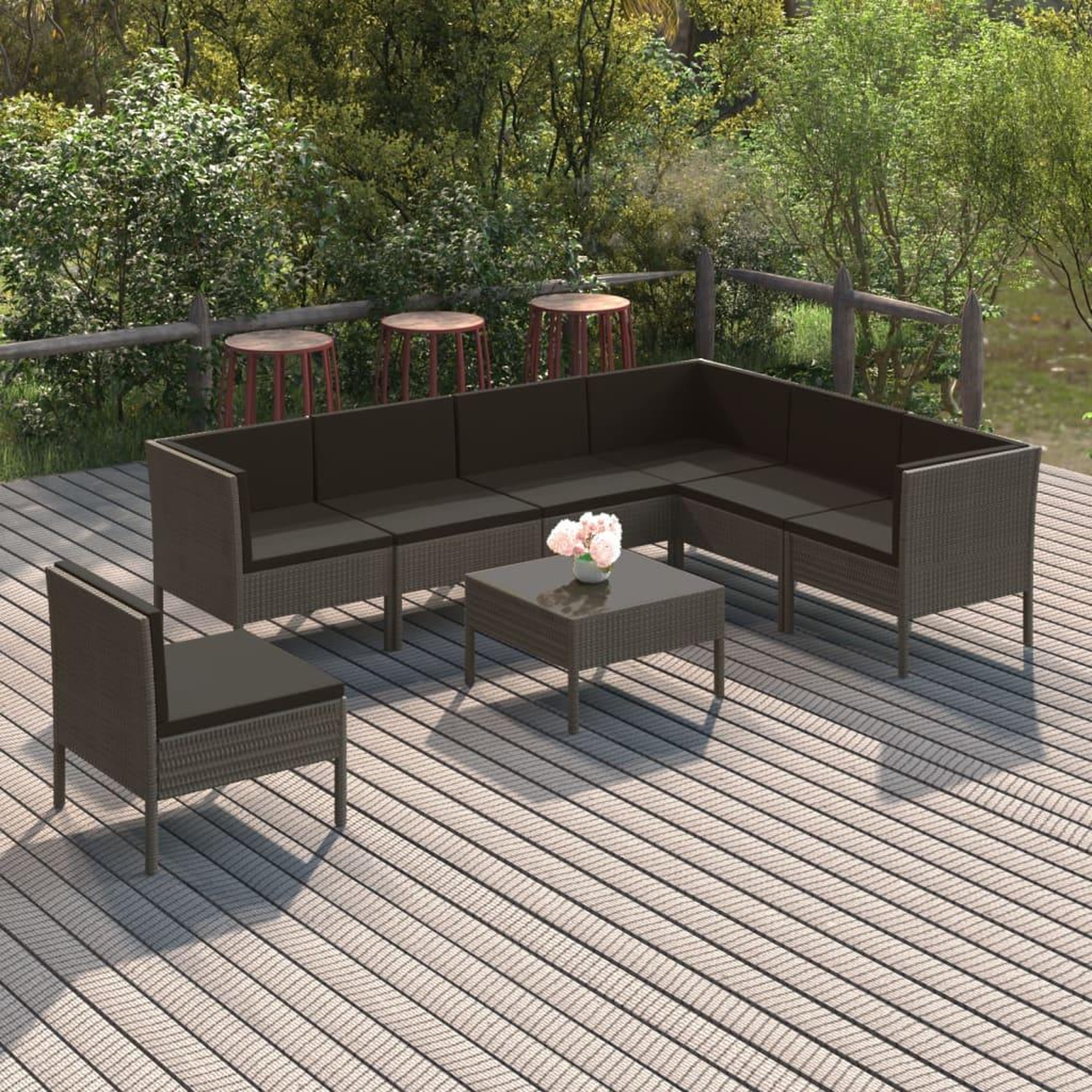 Voir la diapositive 1 : VIDAXL Salon de jardin 8 pcs avec coussins resine tressee gris