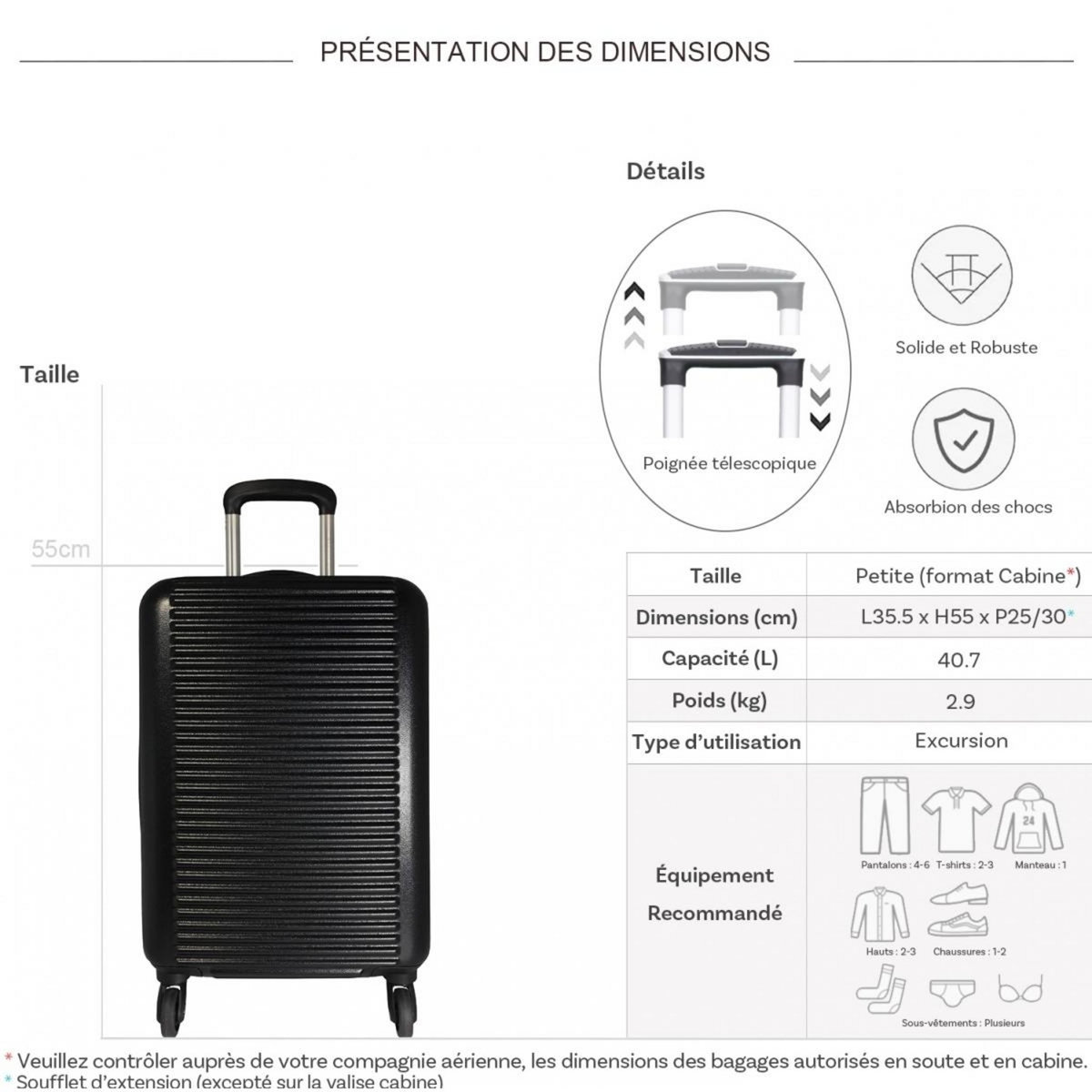 David Jones Valise cabine rigide  55cm