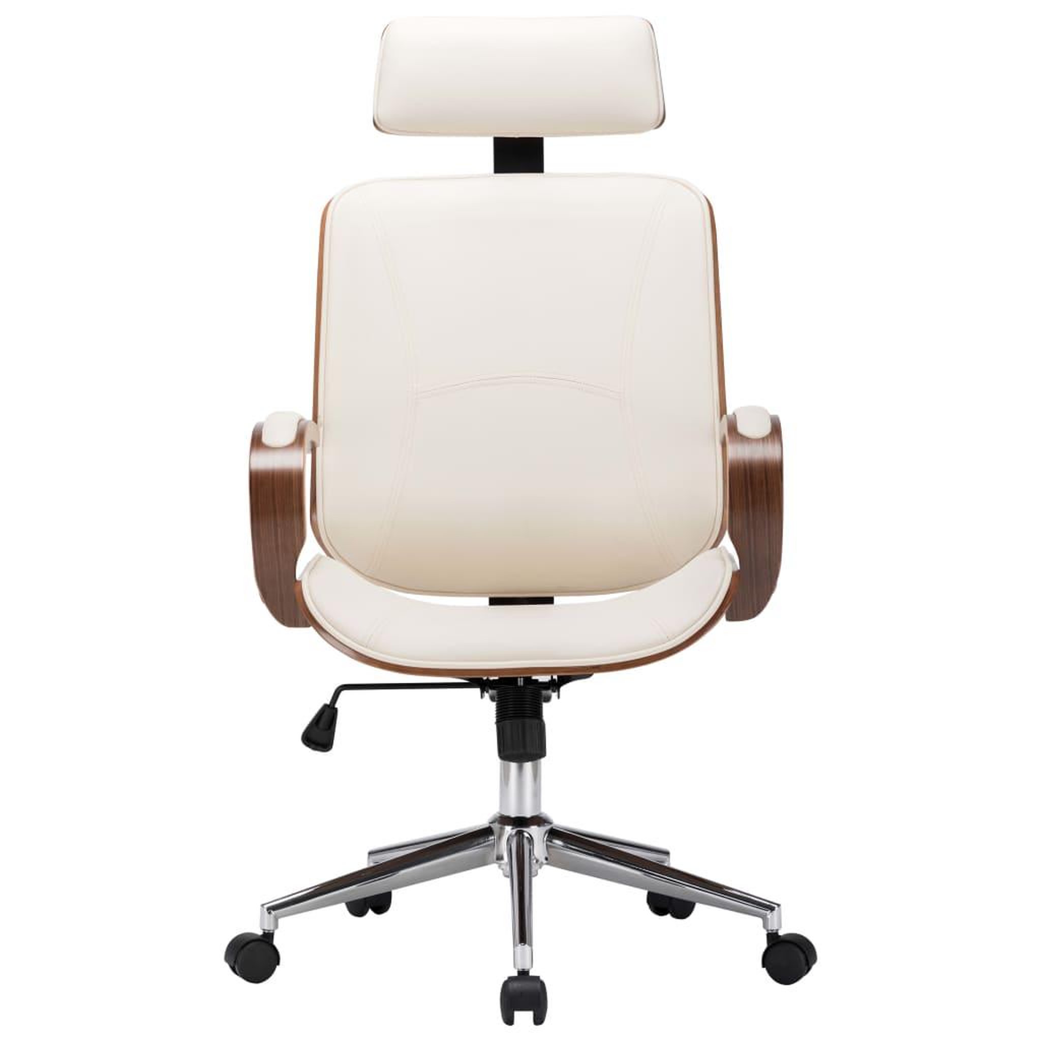 Voir la diapositive 2 : VIDAXL Chaise de bureau avec appuie-tete Creme Similicuir et bois