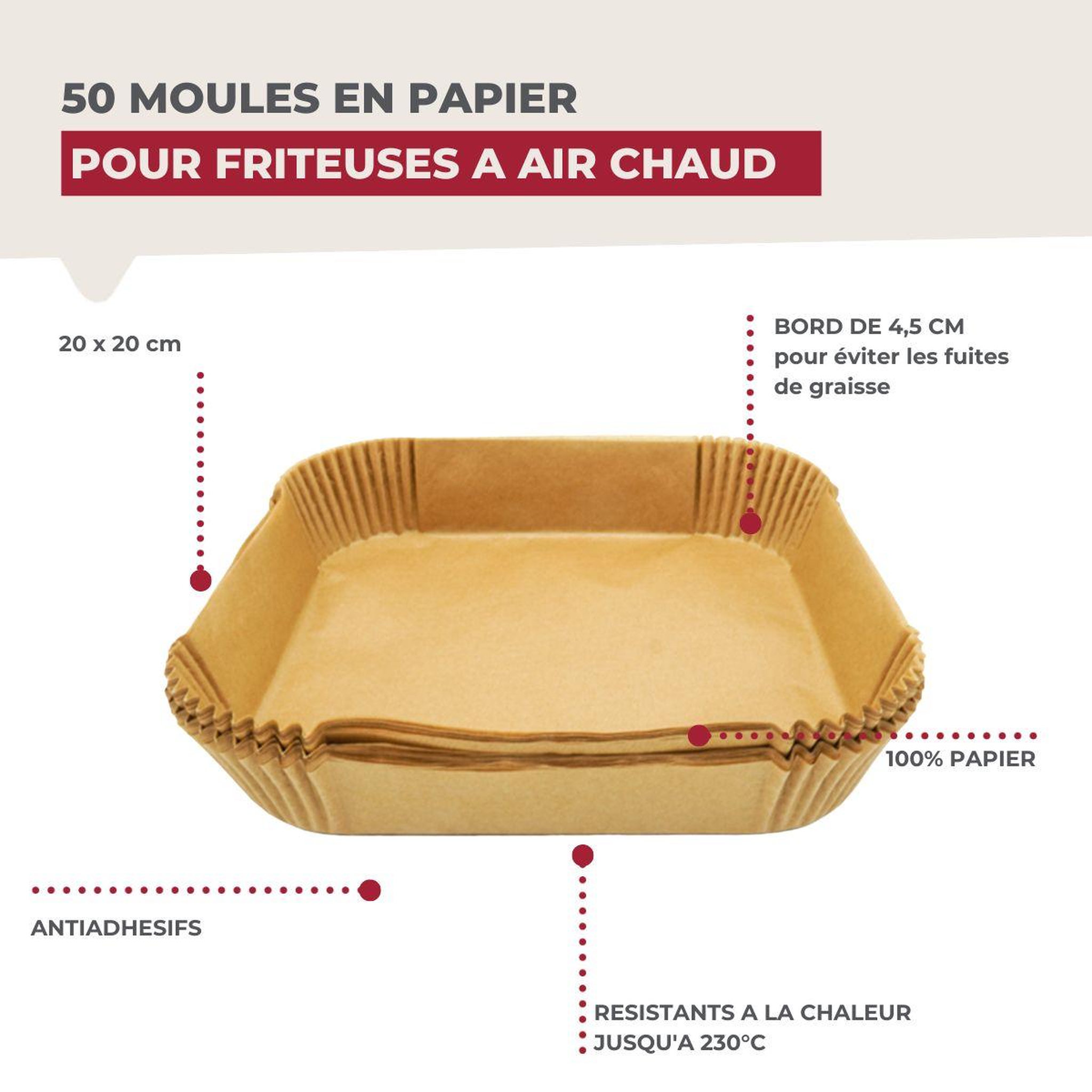 Voir la diapositive 3 : Fackelmann Lot de 4 moules en papier air fryer 20/20/20/20 cm en papier fackelmann moules air fryer