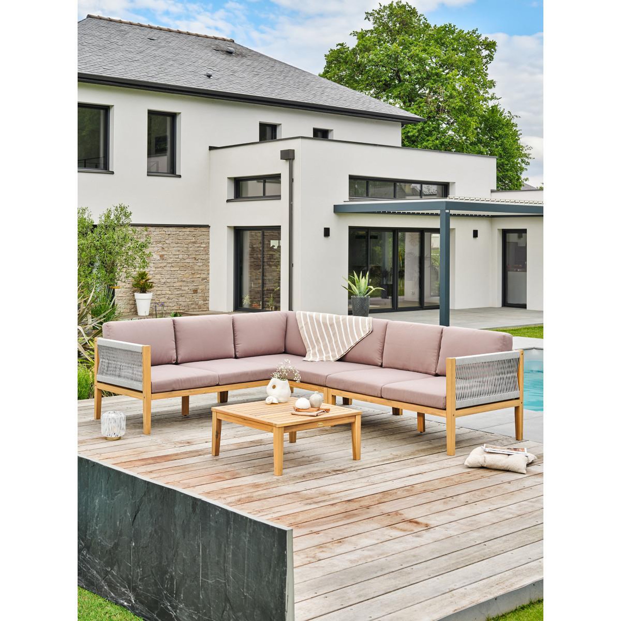 Voir la diapositive 2 : Paris Prix Salon de jardin 5 places en bois  jorda  123cm naturel