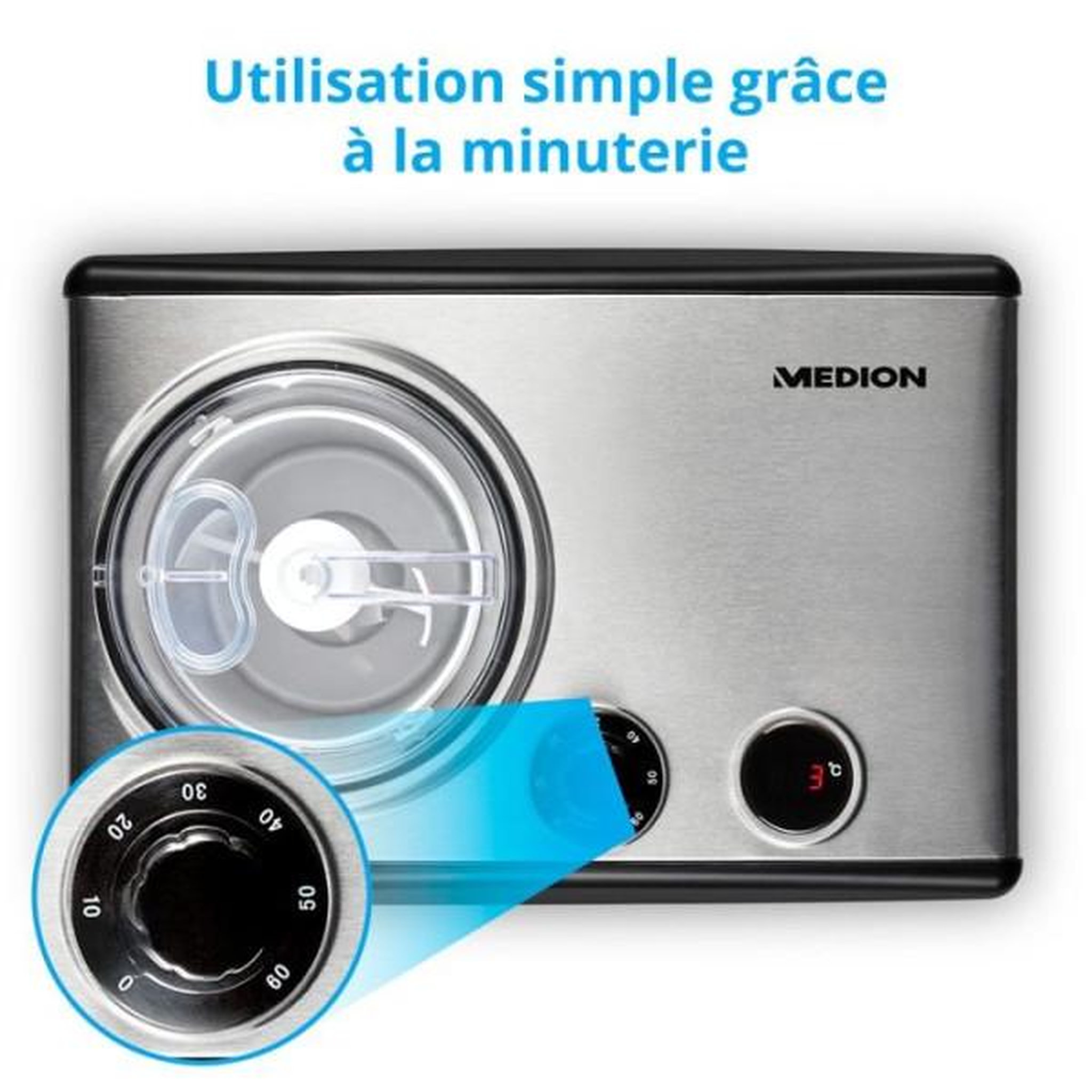 Voir la diapositive 6 : Medion Machine a Glace - Sorbetiere   Yaourtiere - MEDION MD18387 – 150W – de -18 a -35°C – 1,5L de glace – Écran LCD – Noir/Alu