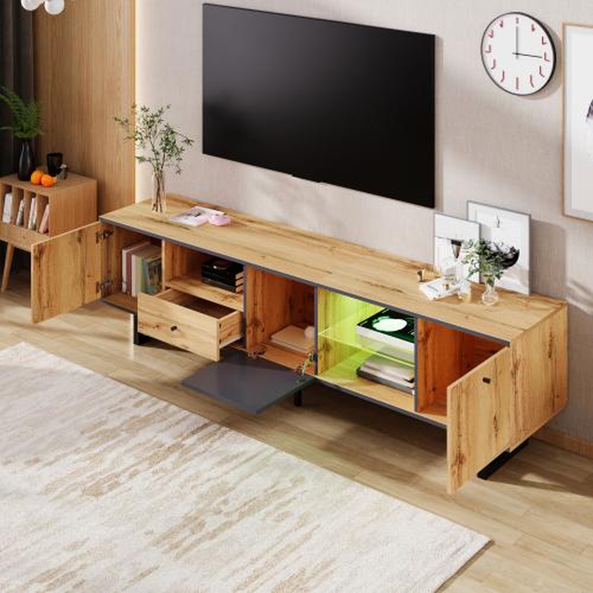 Voir la diapositive 5 : MERAX Meuble tv naturel 190 cm led panneau de particules