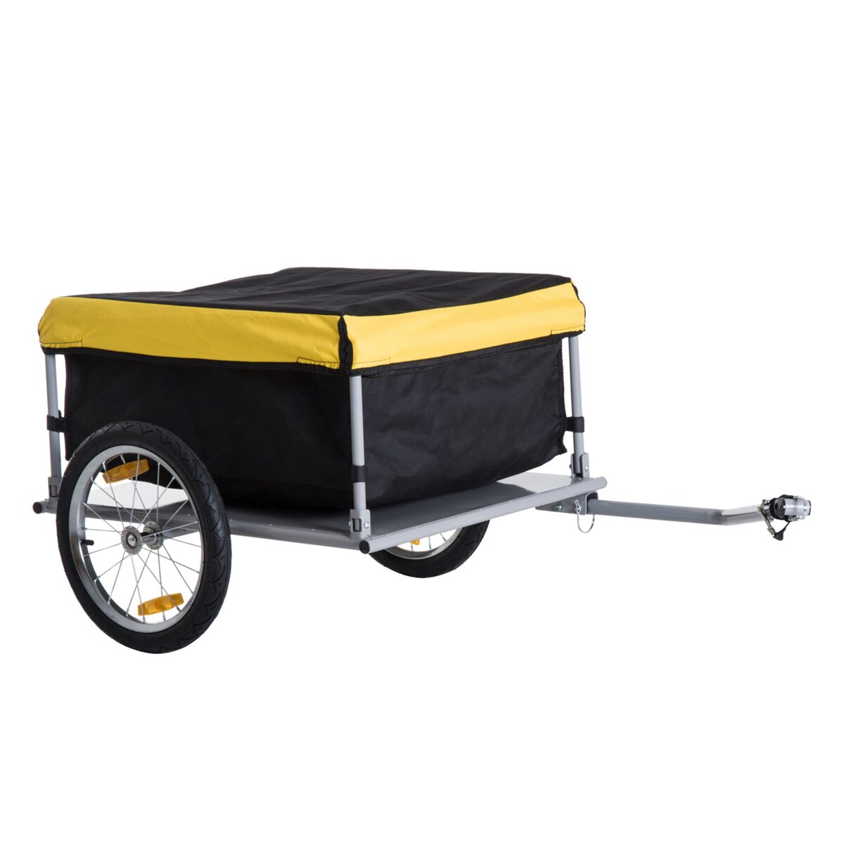 HOMCOM Remorque de transport vélo cargo barre d'attelage incluse housse  amovible 4 réflecteurs charge max. 40 Kg noir jaune pas cher 